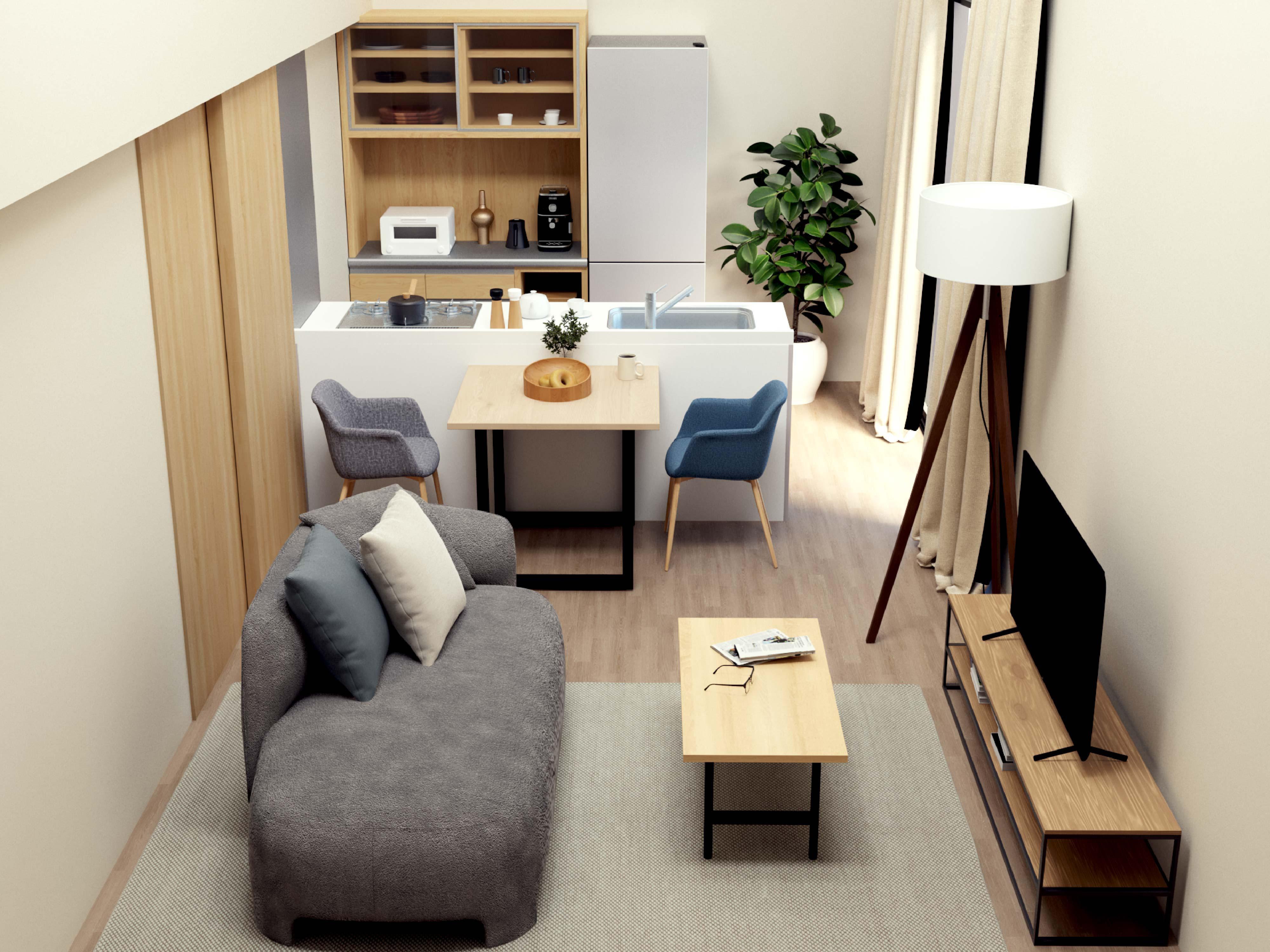 縦長タイプのLDK、お部屋の全体図