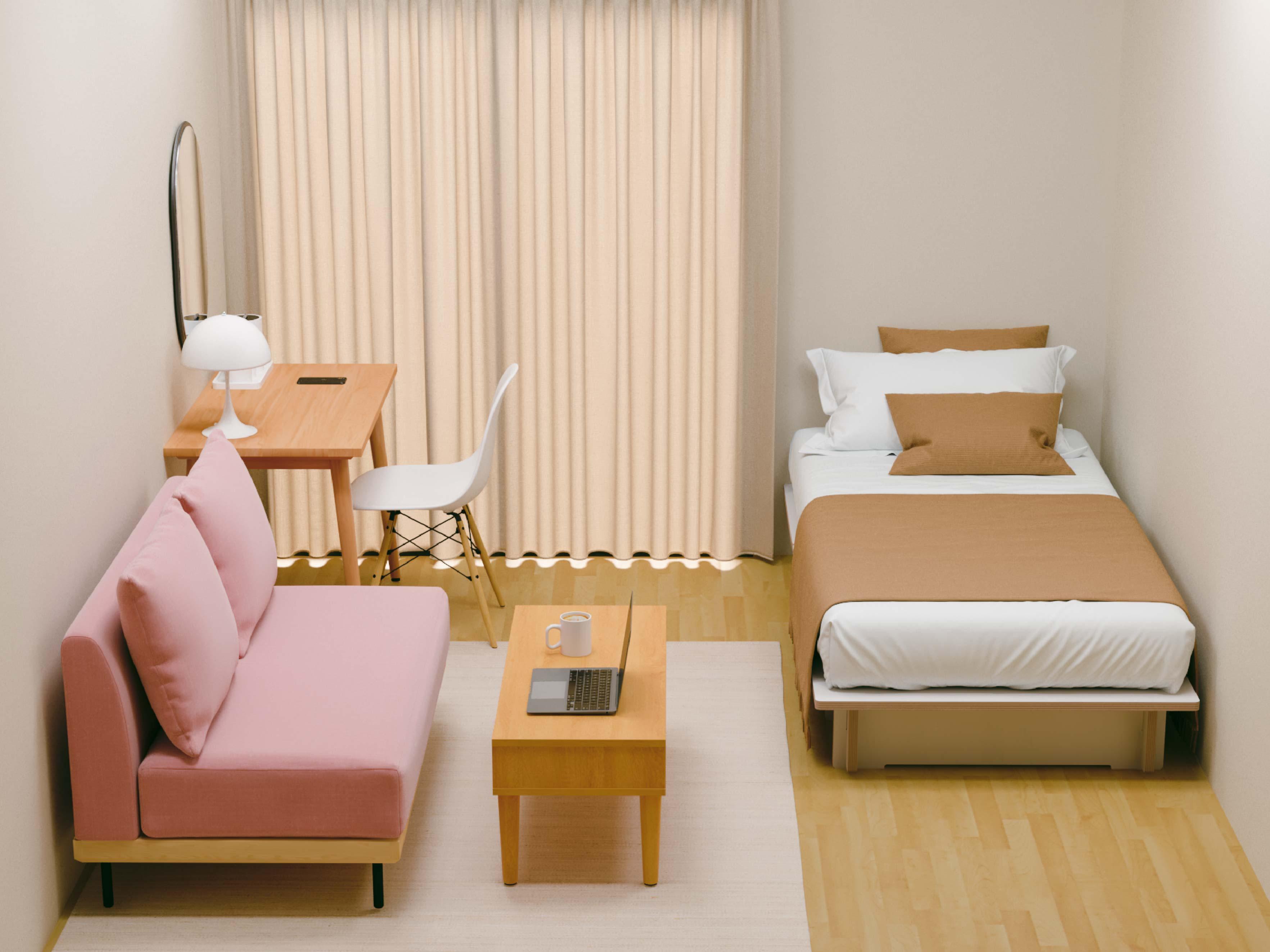 女子向け6畳1Kレイアウトの全体図