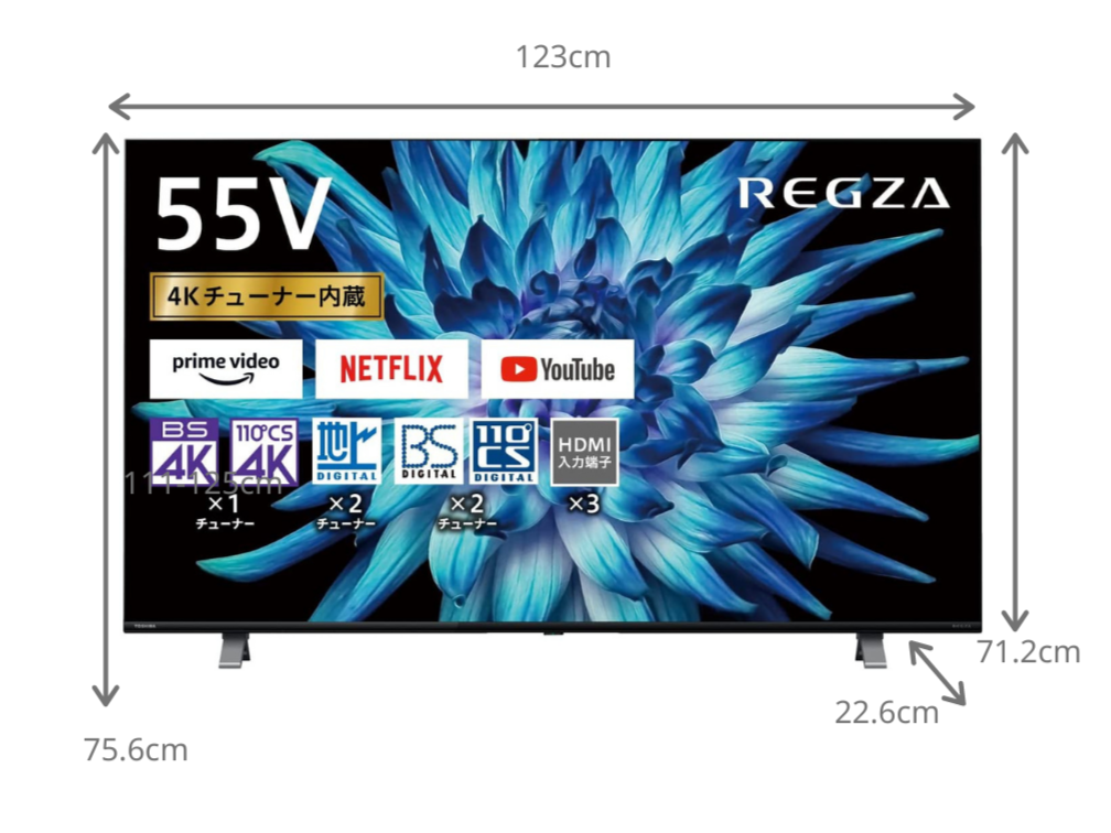 55インチテレビでおすすめの【55V型】REGZA （レグザ）4K内蔵LED液晶テレビ