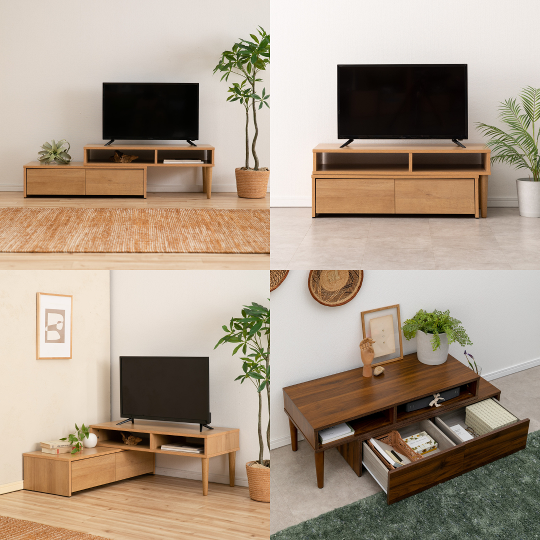 収納が多いロータイプのテレビ台コーディネート　Fitin テレビボード 01
