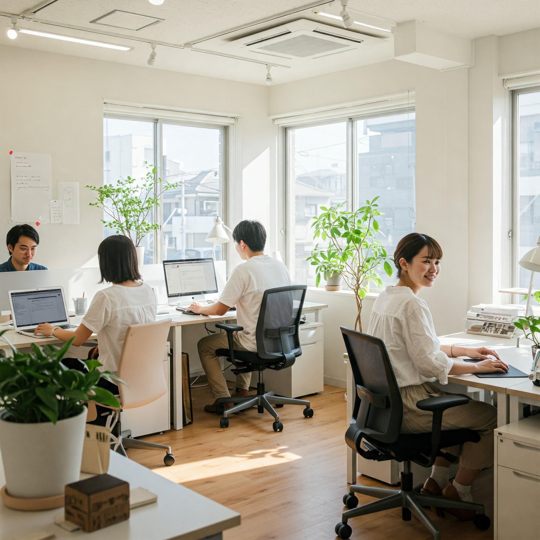 エルゴノミクスチェア効果で生産性向上/集中できるオフィス環境で働く人々