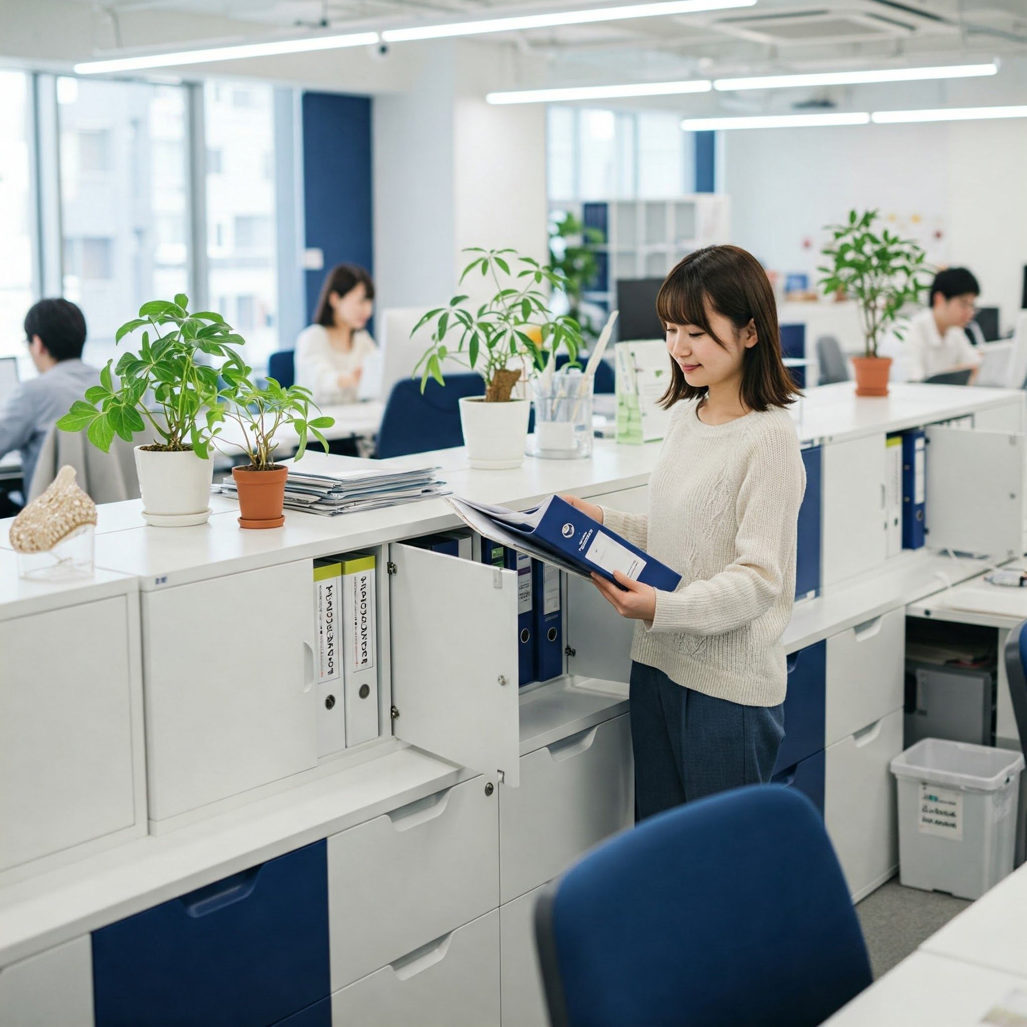 オフィスキャビネット収納アイデアを活用する女性