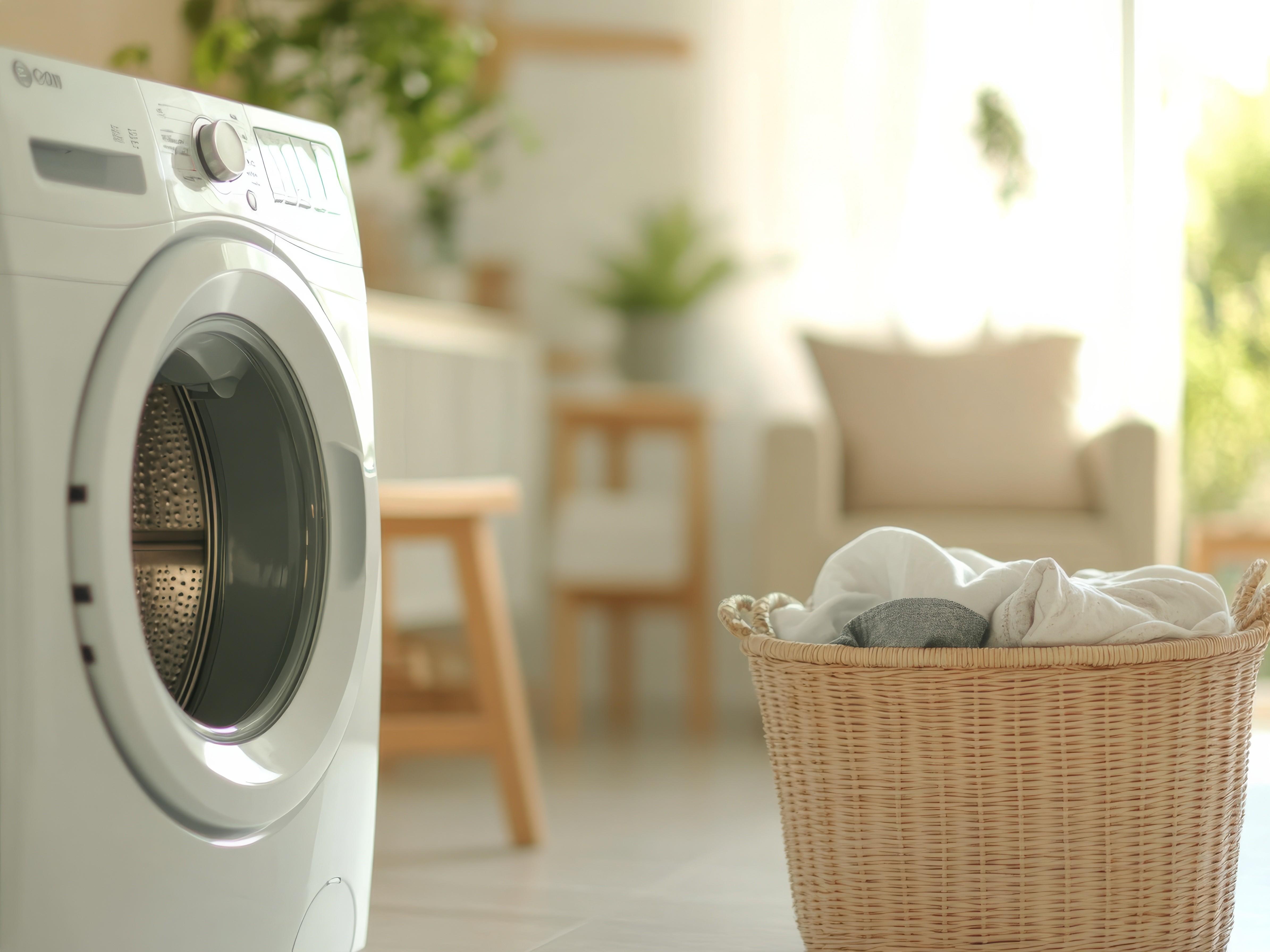 最適な掃除方法でキレイにしたドラム式洗濯機で毎日気持ちよく洗濯しているイメージ