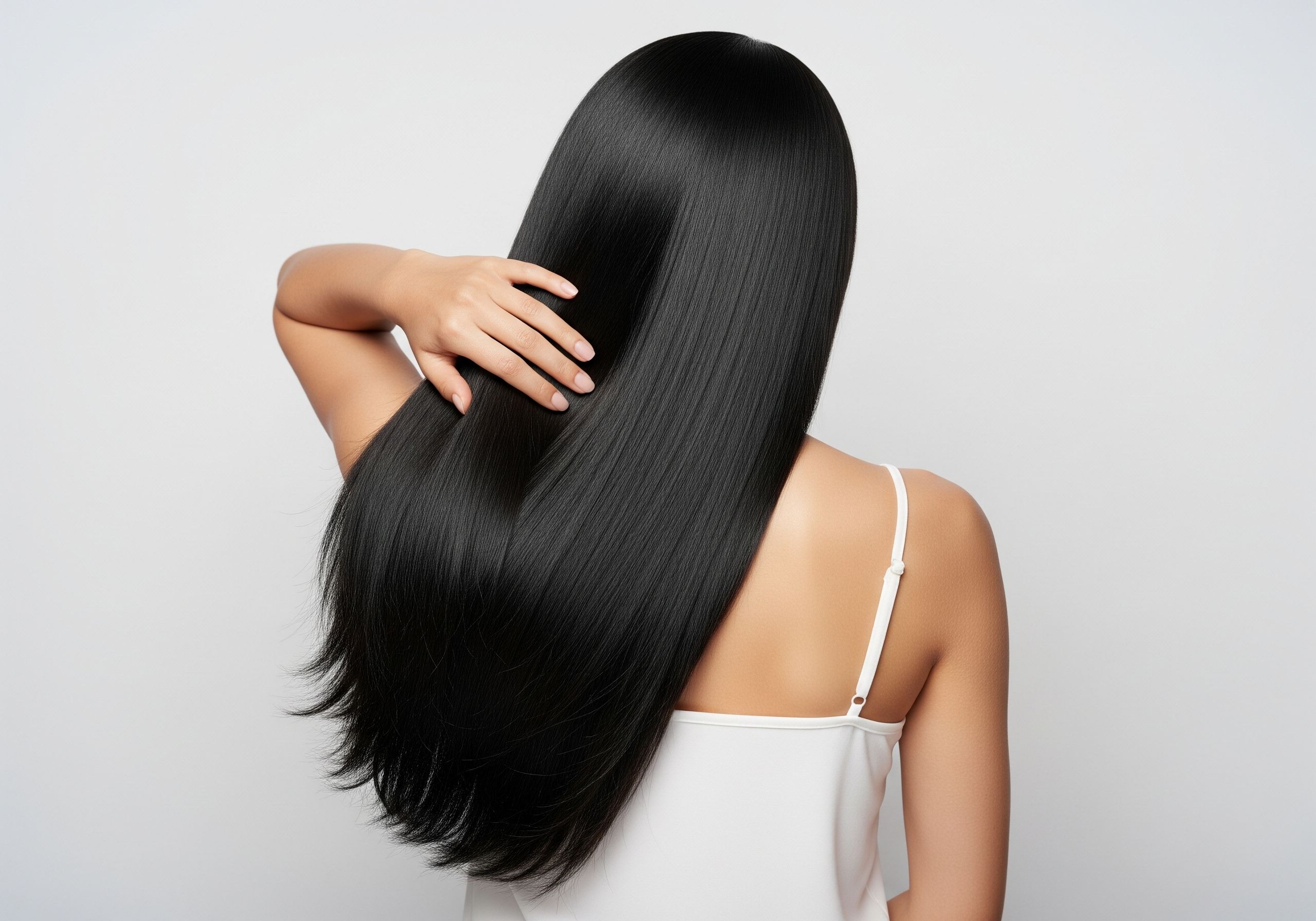髪の毛に天使の輪がある女性