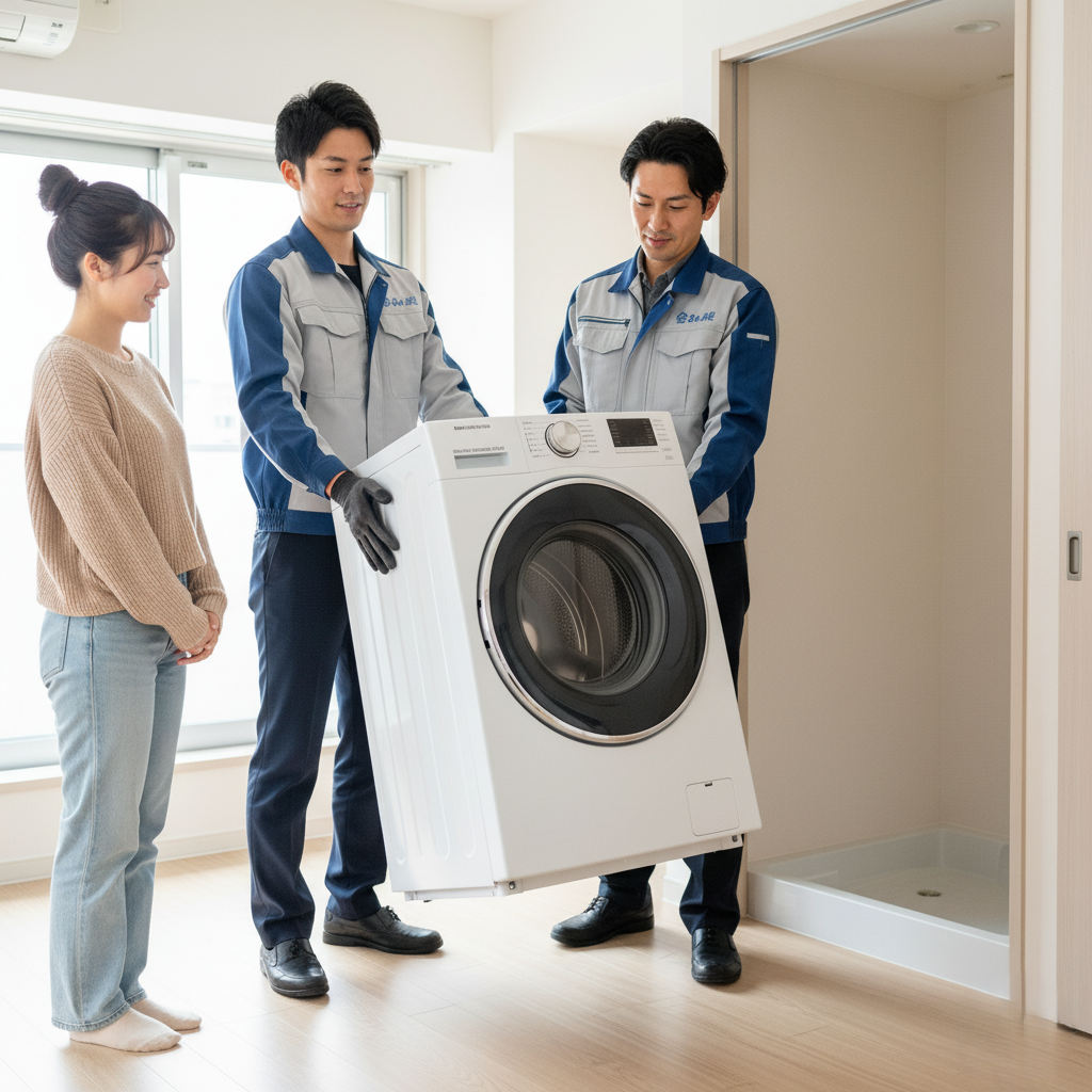 洗濯機の設置を業者に依頼した女性
