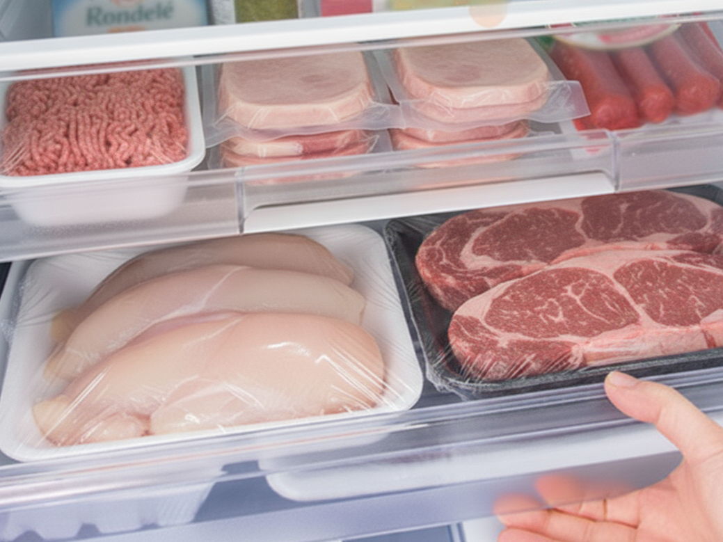 冷蔵庫のチルド室に入った生肉やハム