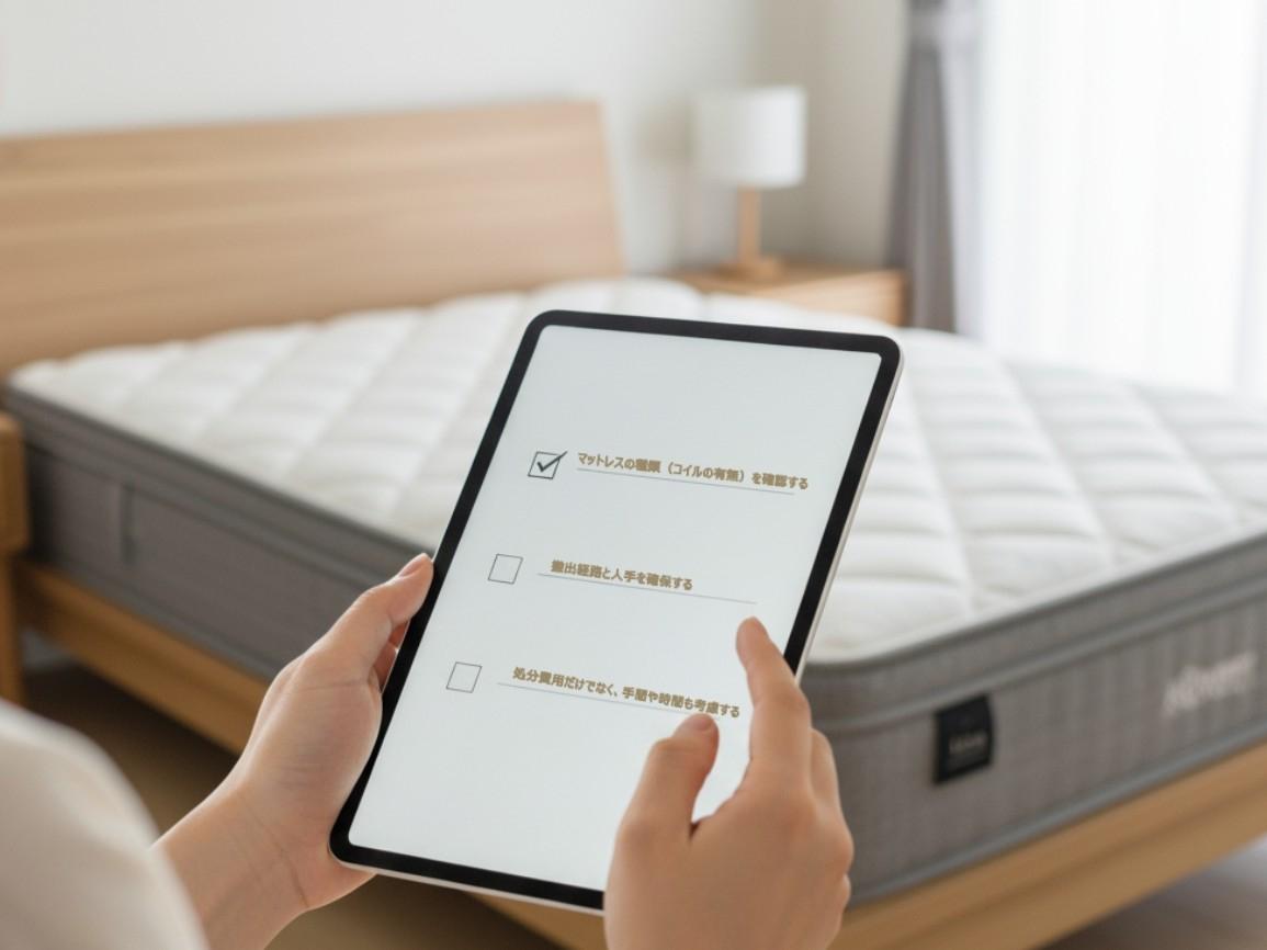 マットレスを捨てる際の3つの注意点をチェックする人