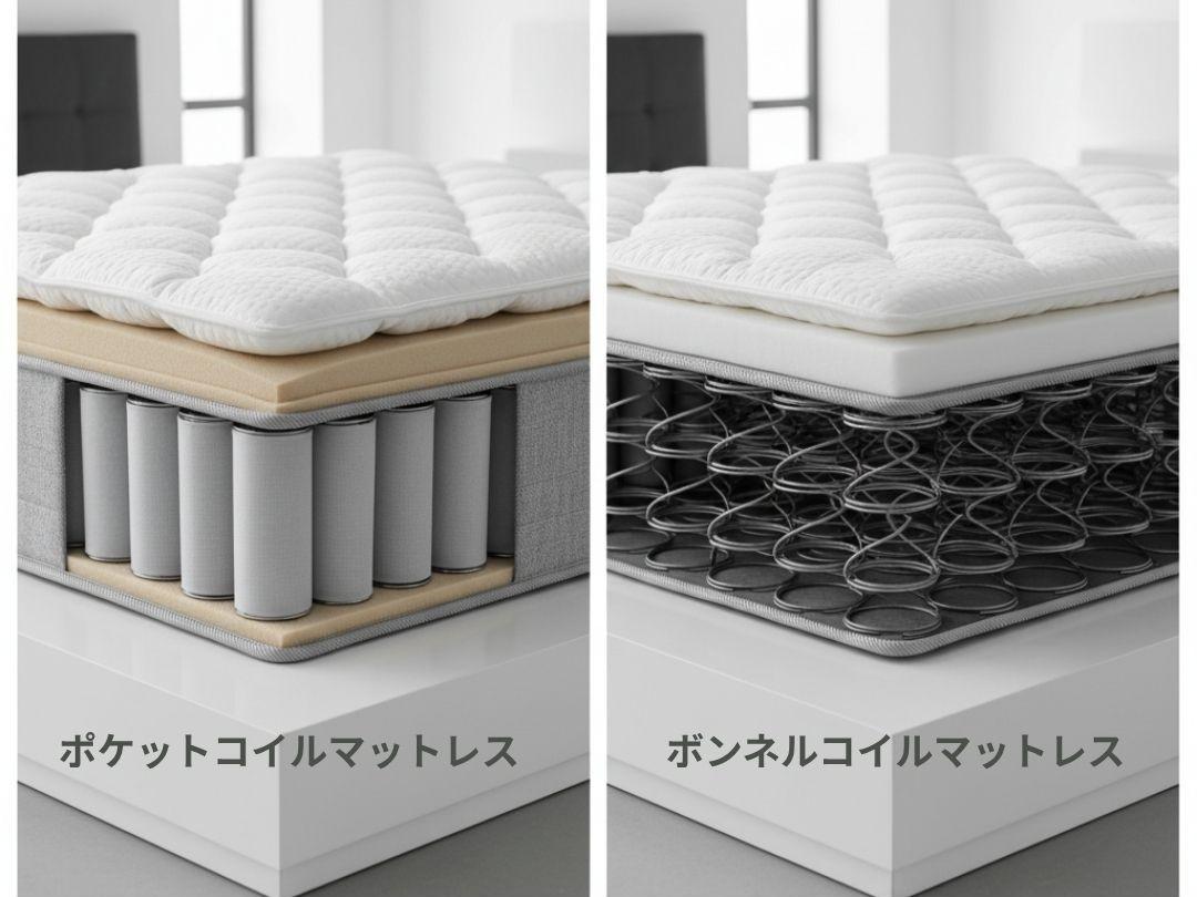 ポケットコイルとボンネルコイルの構造比較画像