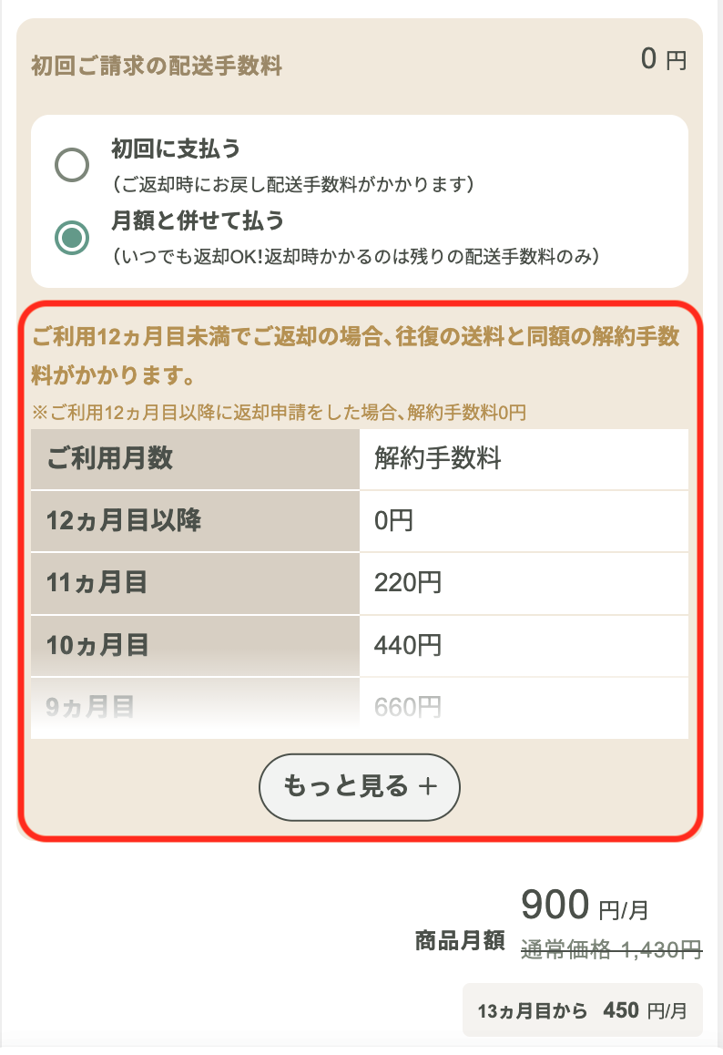 【あとから支払う】を選んだ場合の解約手数料