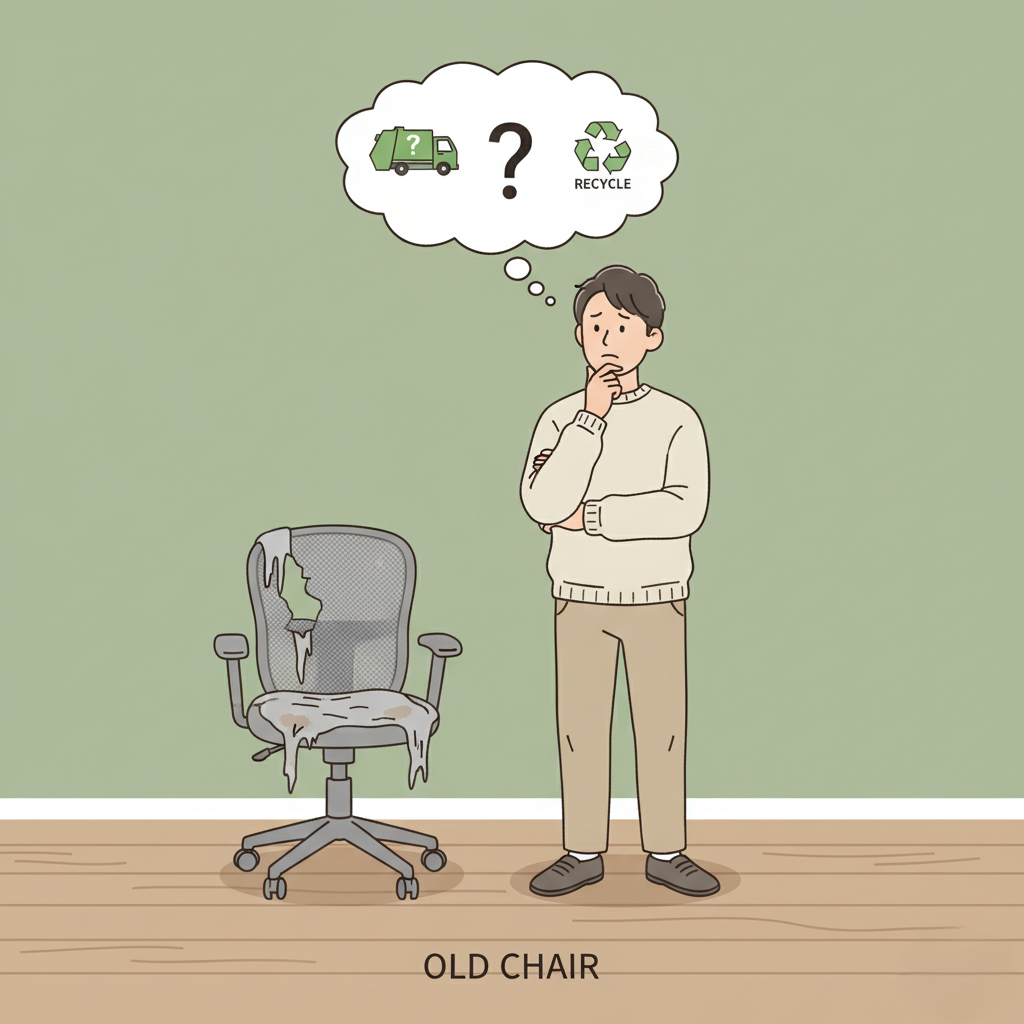 オフィスチェアの処分方法に困っている男性のイメージ