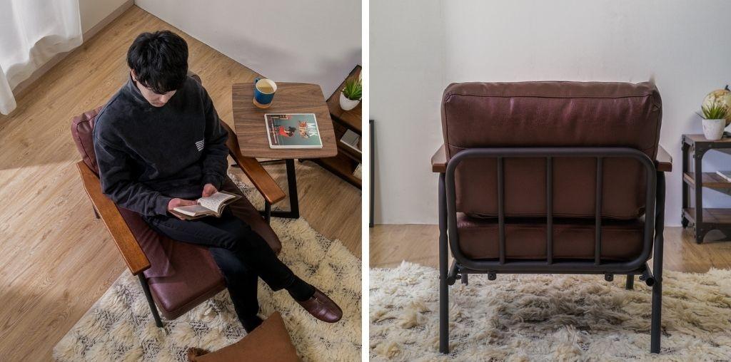 ボイド ソファに座る男性と背面画像