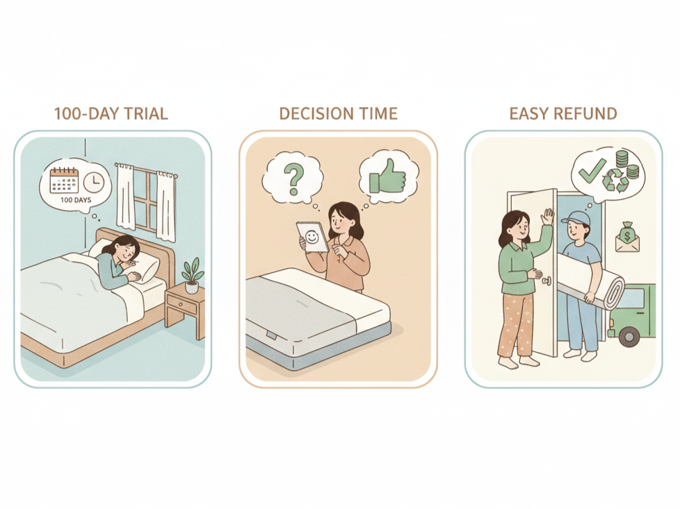 100日間マットレスを試せて、返品返金もスムーズなイメージ