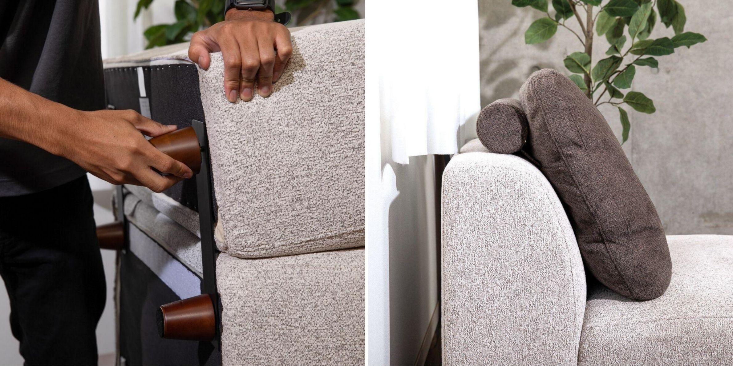 こたつに合うソファ パノラマ ソファ ロータイプがこたつに使える脚の取り外しと便利なクッション付き