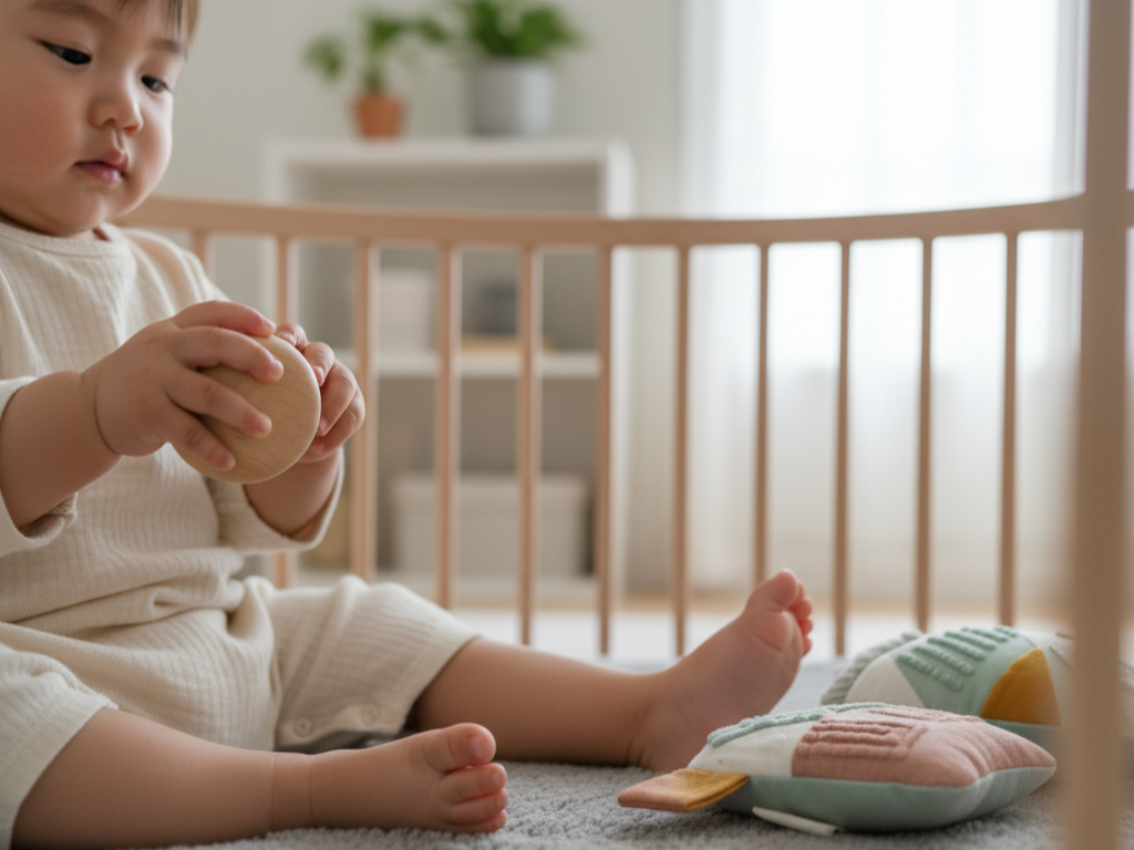ベビーサークルで遊ぶ赤ちゃん