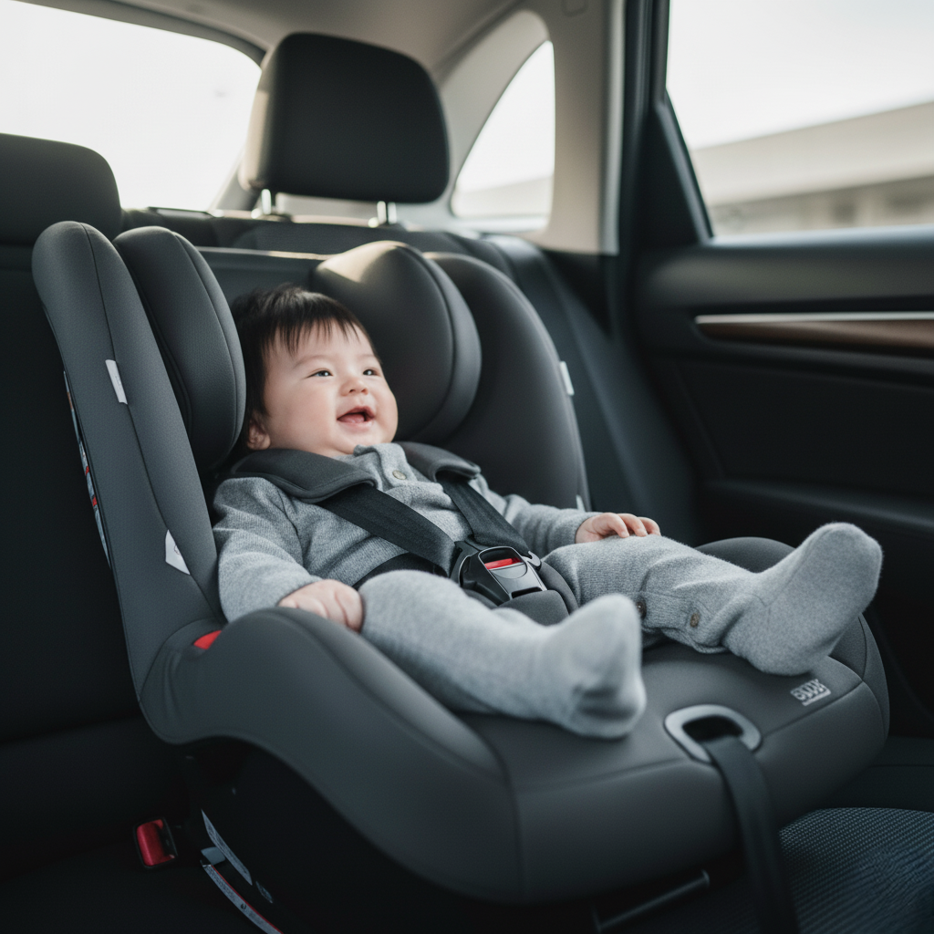 チャイルドシートで笑う赤ちゃん