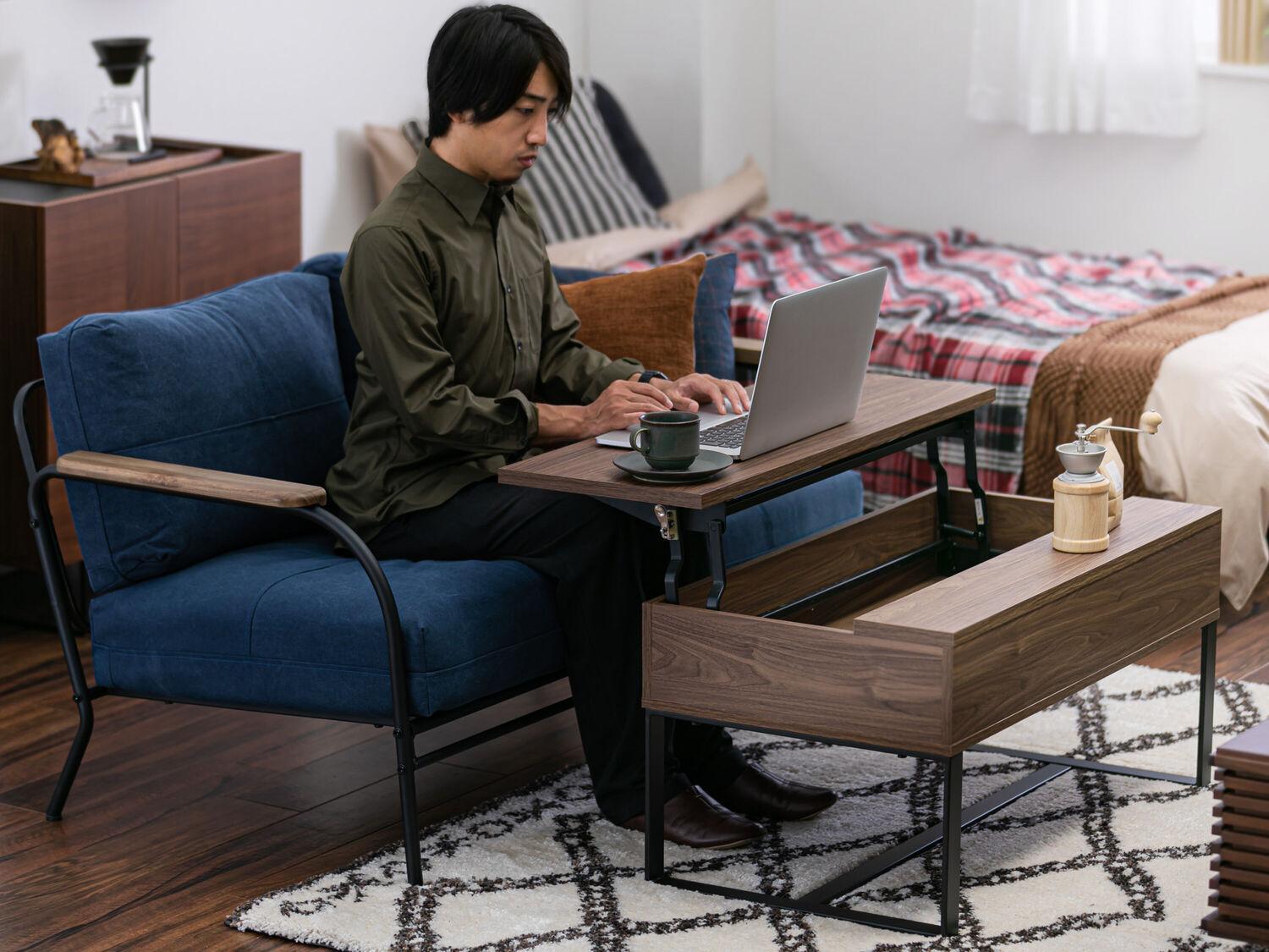 6畳・1Kリビングで在宅ワーク　ソファテーブルを作業テーブルに替えるテレワークのレイアウト