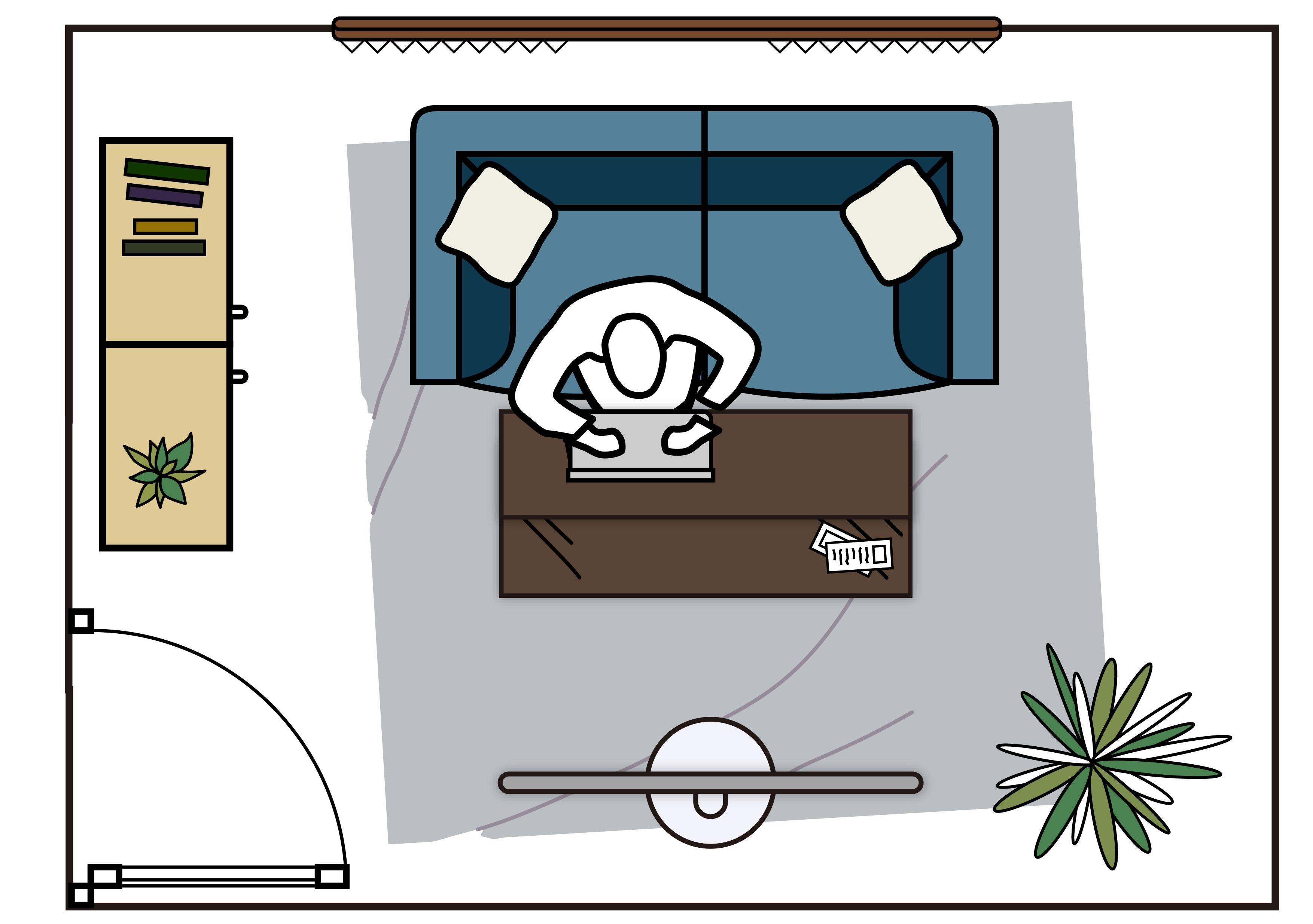 【6畳の1K】リビングで　在宅ワークするレイアウト