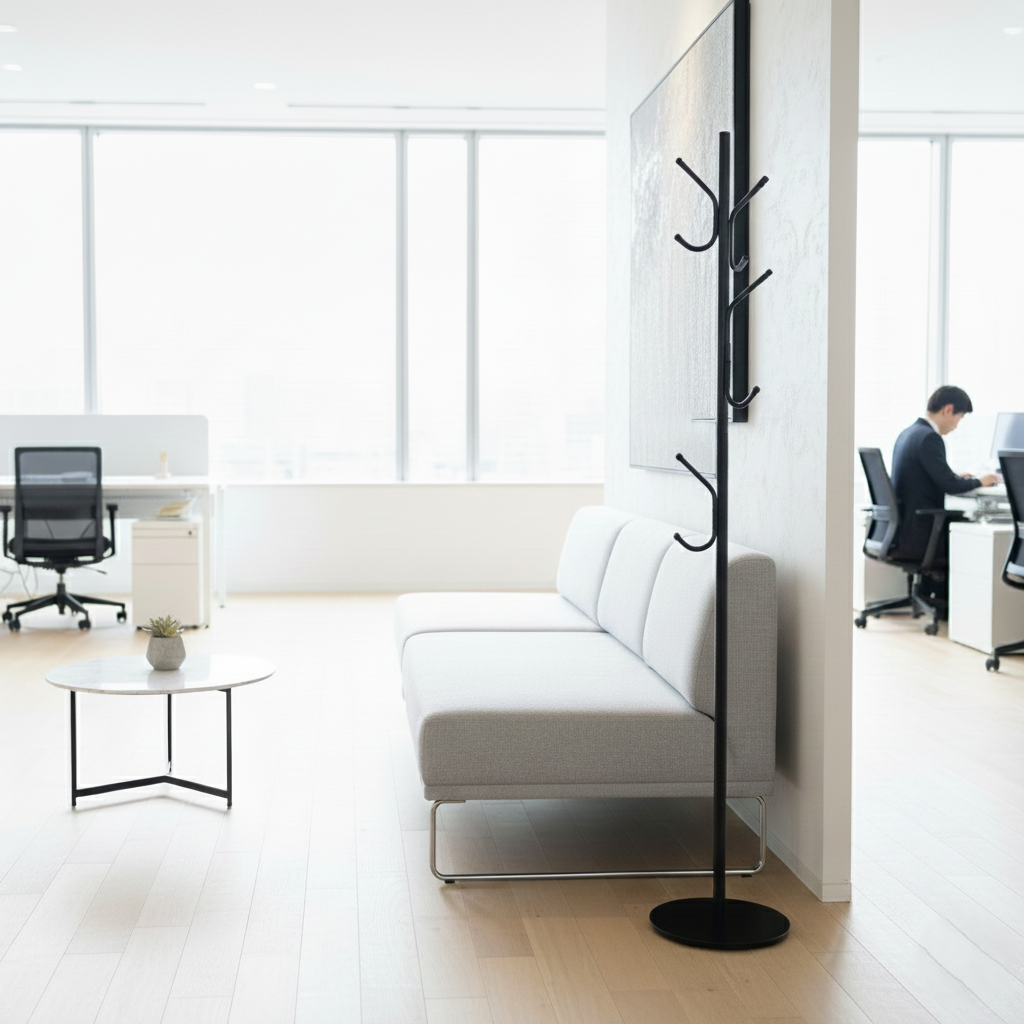 オフィスにおすすめのコートハンガー　【来客スペースにおすすめ】　省スペースでスリムなコートハンガー