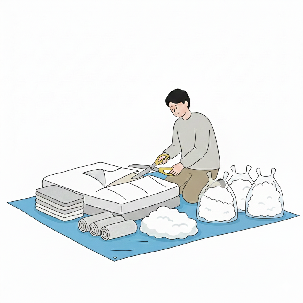 マットレスを解体して「燃えるごみ」に出す