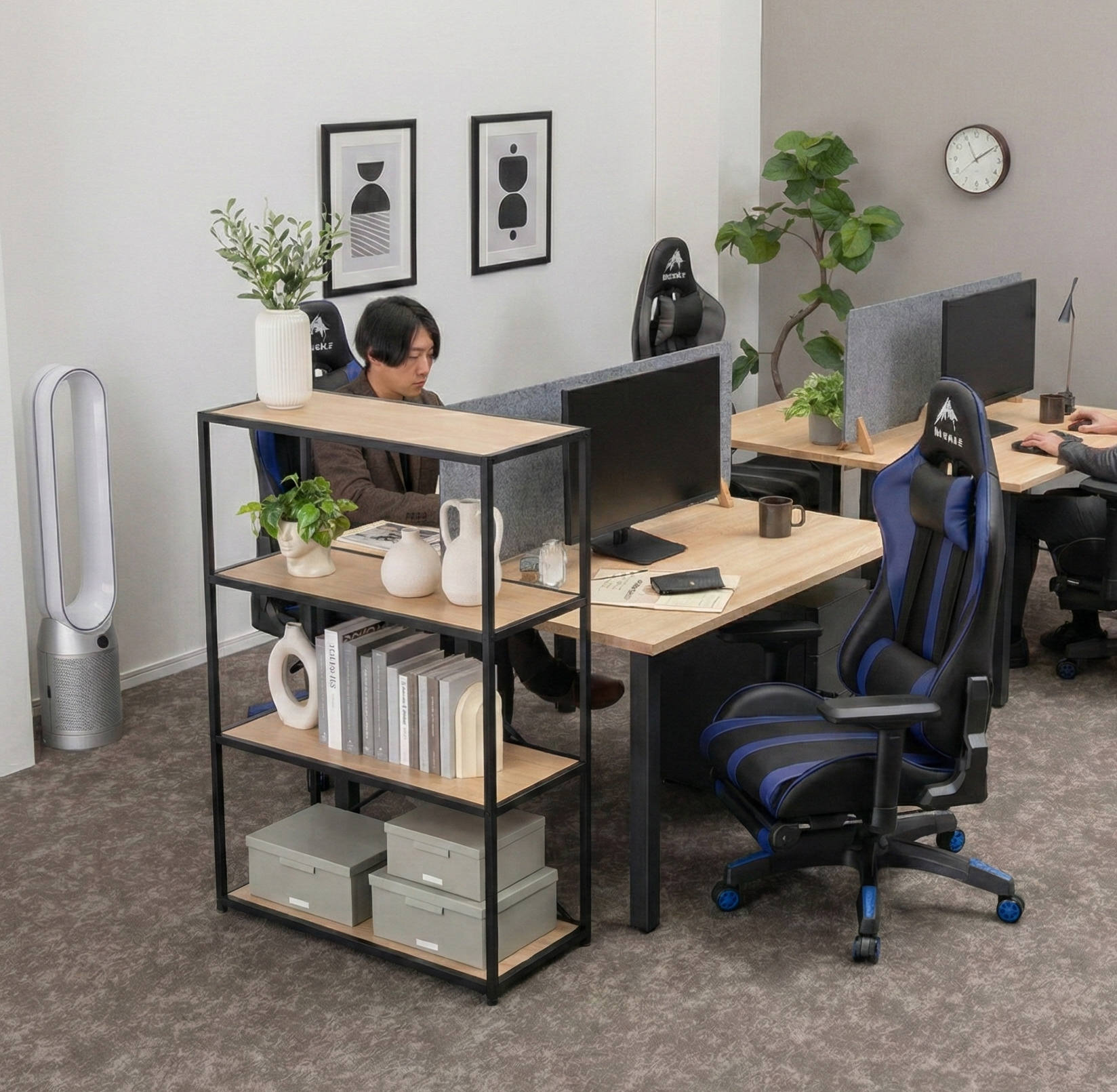 スチール×木がスタイリッシュ　Work Plus FLEX-WIZ プロッド シェルフ