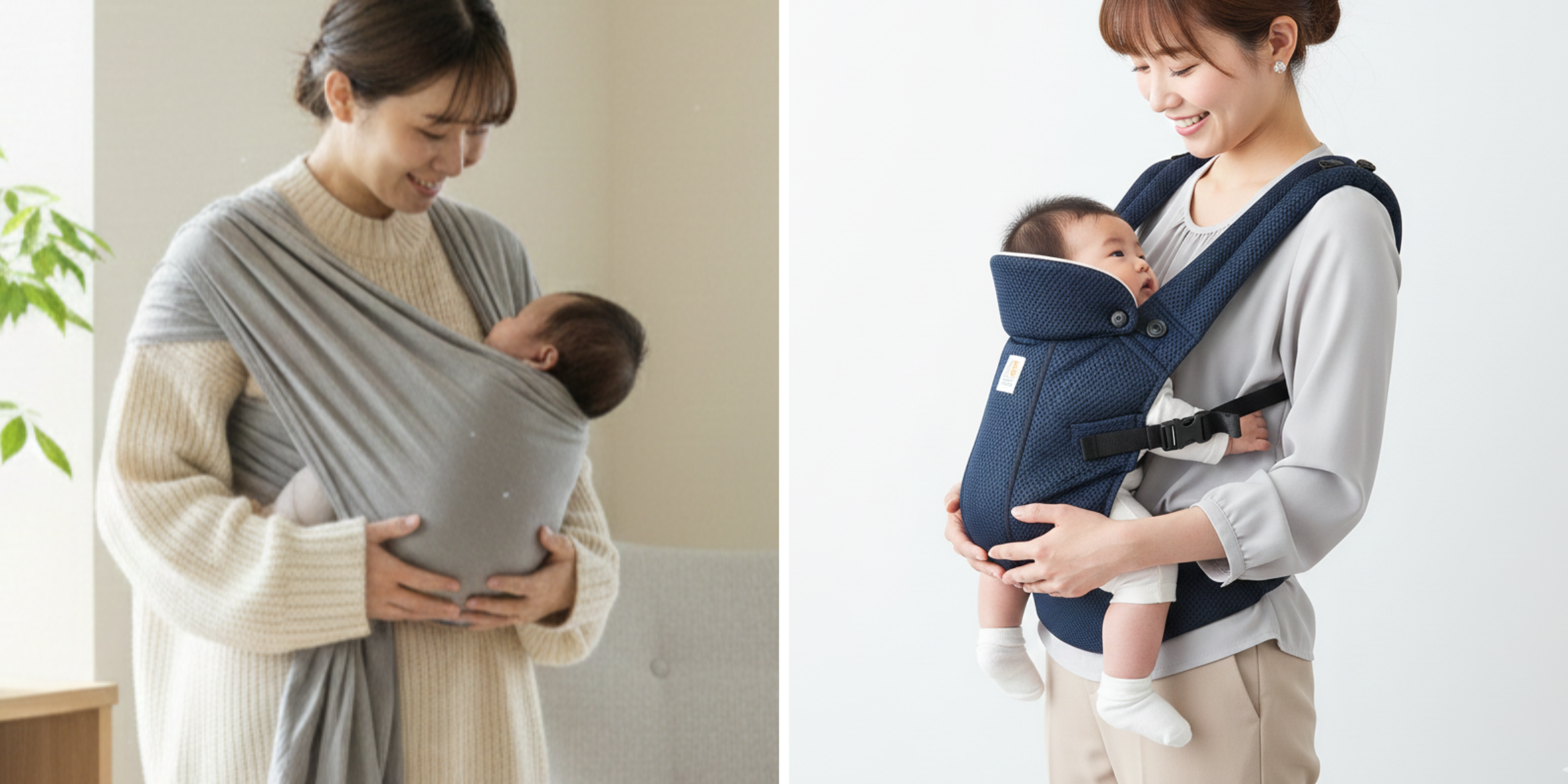 抱っこ紐は新生児（首座り前）から使える 横抱きと縦抱きの違い