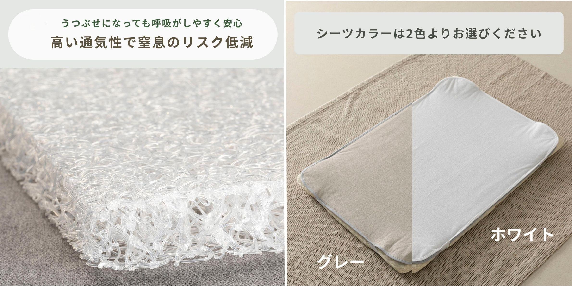 ウォッシャブル ベビーベッドマットレス（レギュラーサイズ用）の仕様説明