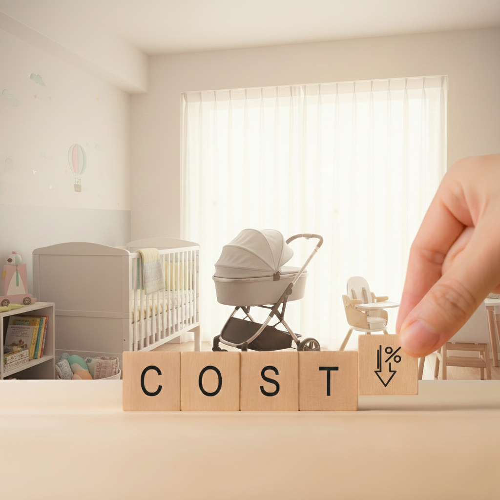 赤ちゃん用品をレンタルしてコストを下げるイメージ