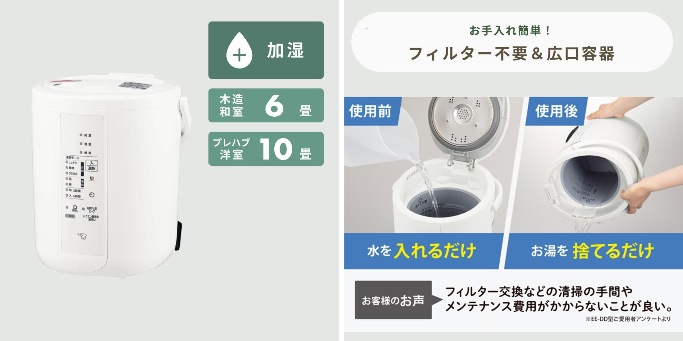 象印 スチーム式加湿器 2.2L EE-RU35-WA