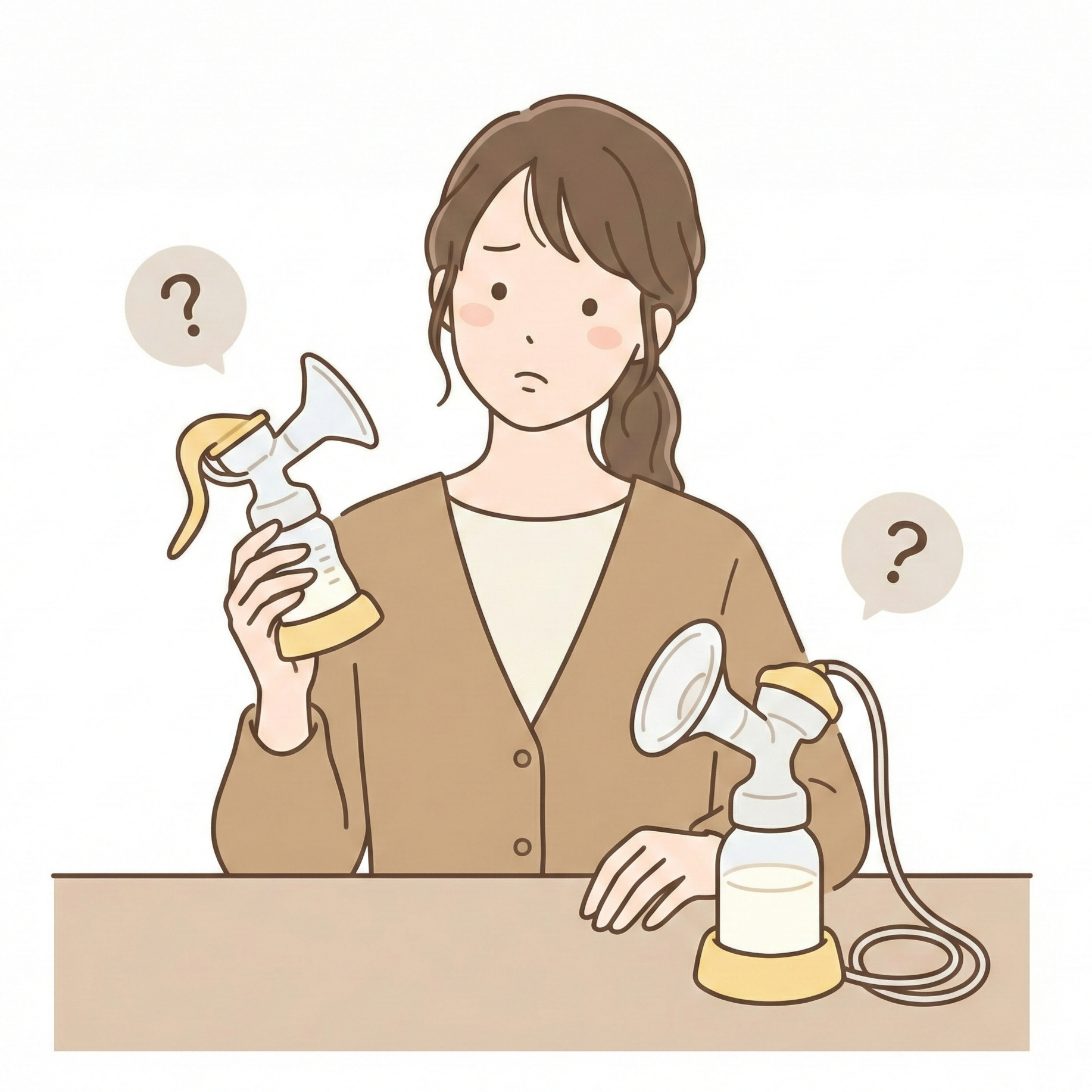 電動式と手動式の搾乳機で悩む女性