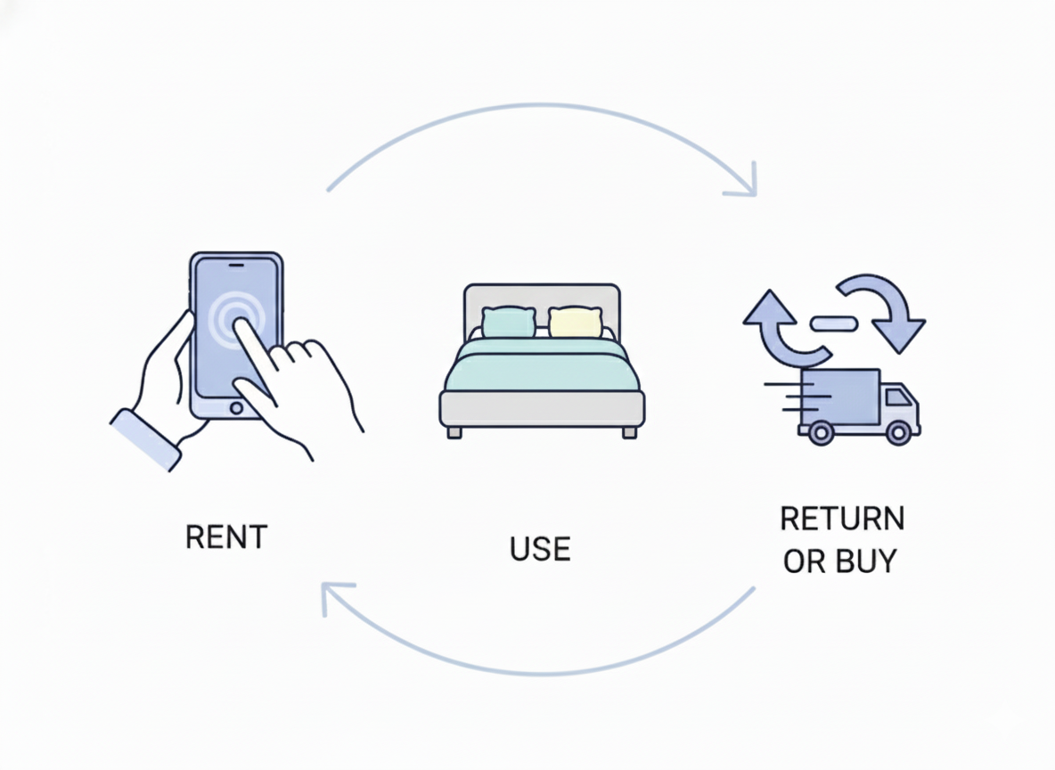 家具のレンタル・サブスククラスのレンタルから返却までの図説