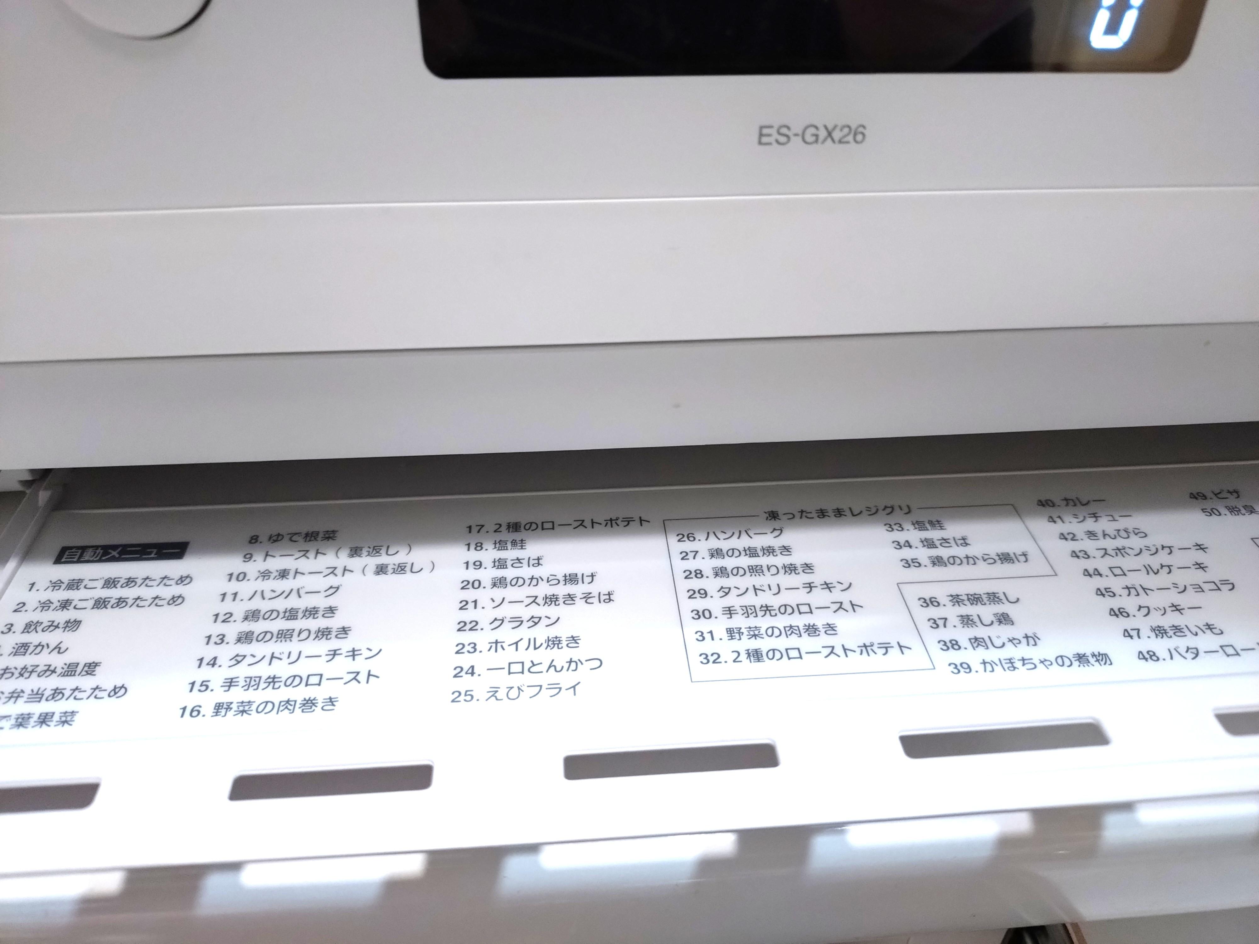 象印エブリノの自動メニュー表