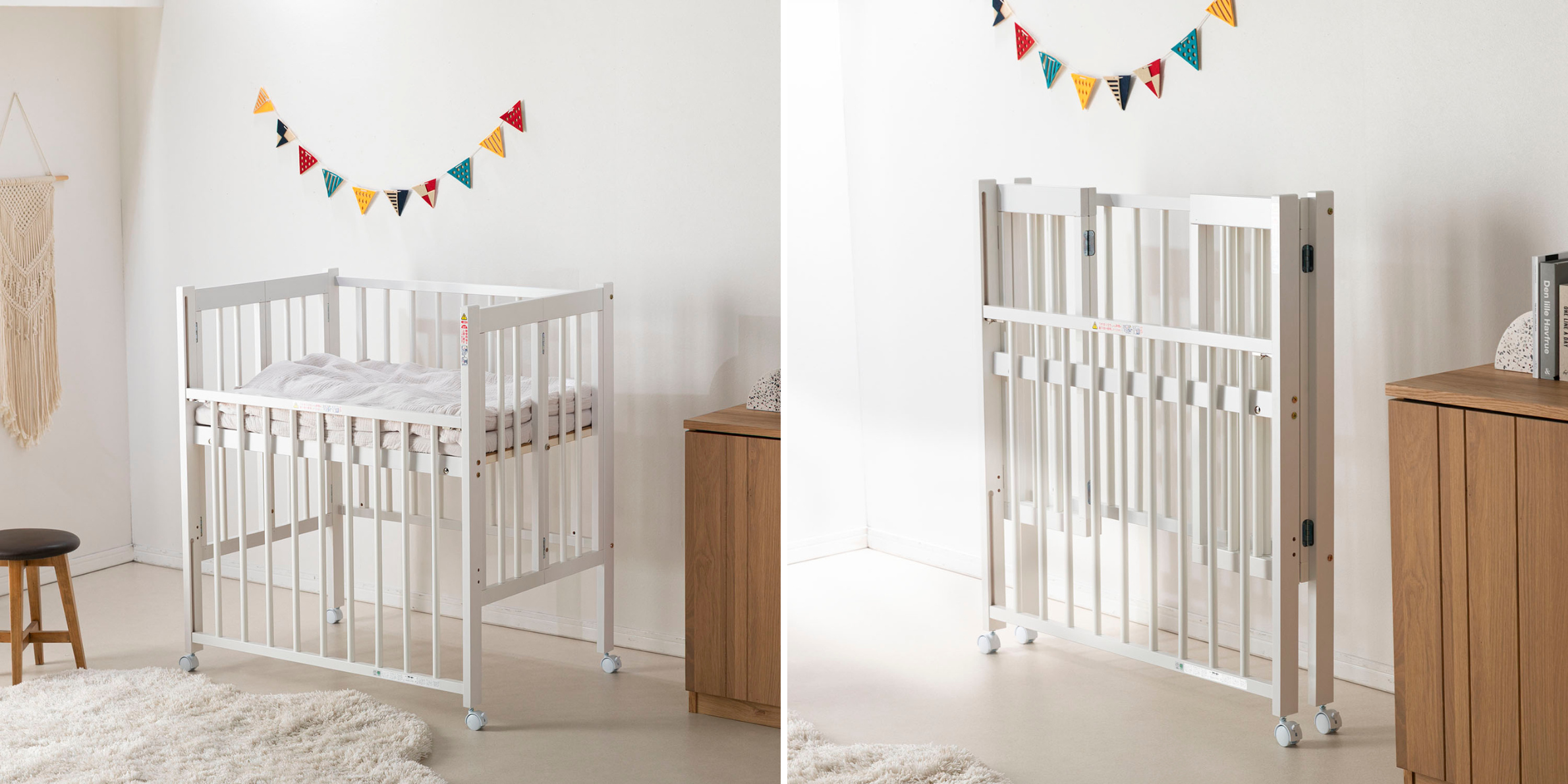 床板を持ち上げたらサッと折りたため、組み立てもラクな 石崎家具 クール ベビーベッド