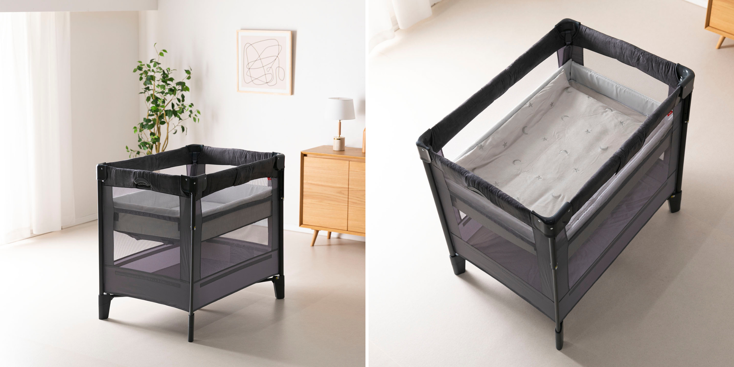 折りたたみ簡単で、収納バッグが付いた帰省や旅行への持ち運びがスムーズな Aprica ココネル エアープラス AB ベビーベッド