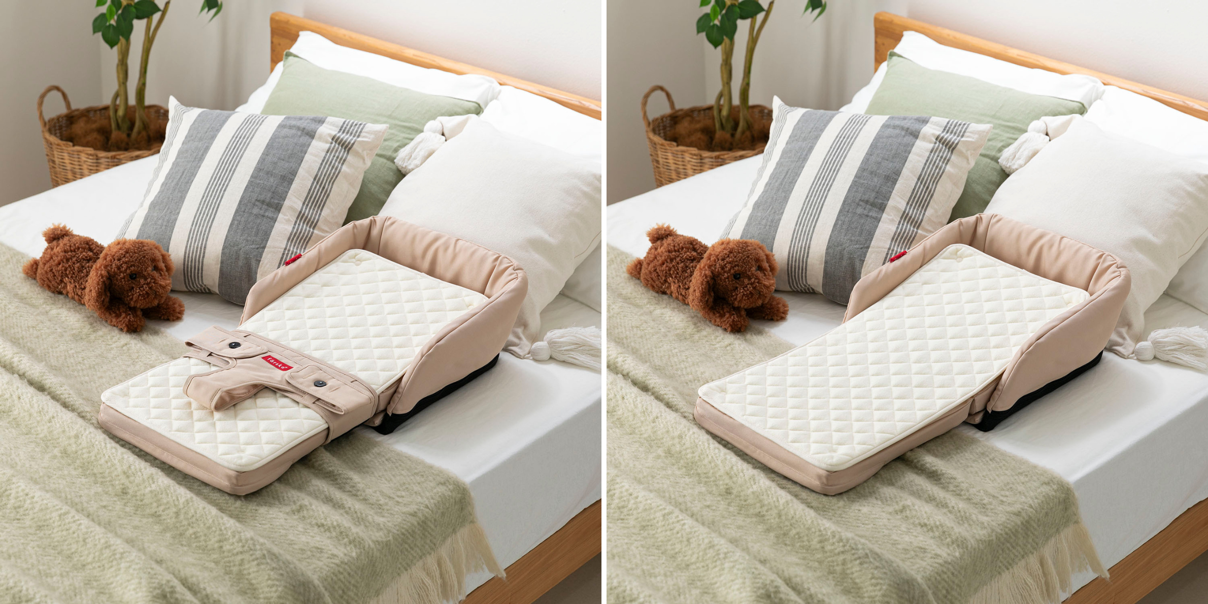 折りたたみも持ち運びも簡単で軽さが魅力の、ママとパパのベッドに置ける farska ベッドインベッド flex