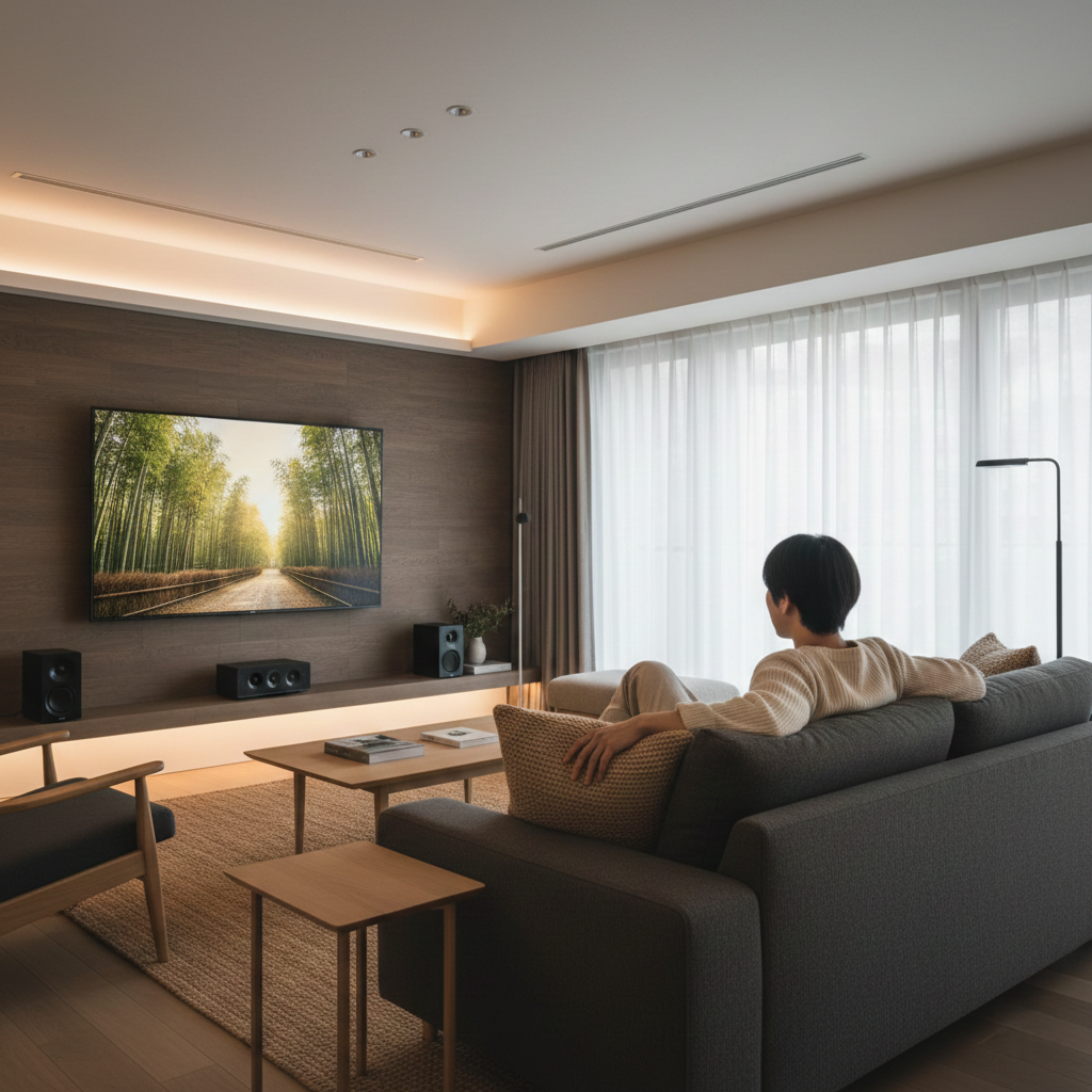 ソニーのテレビブラビアで妥協のない映像体験をしている男性