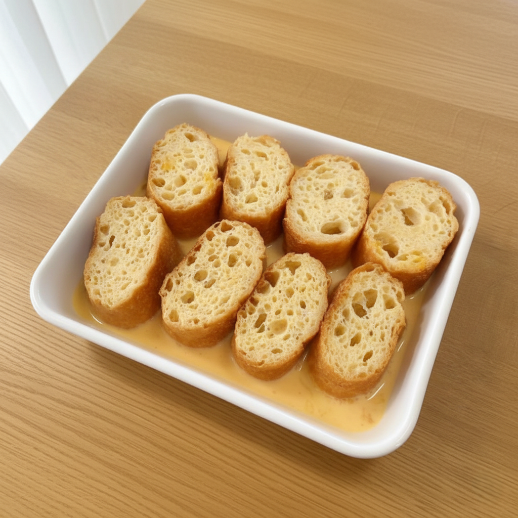 アラジンのトースターのレシピ　フランスパンのフレンチトーストの下ごしらえの様子