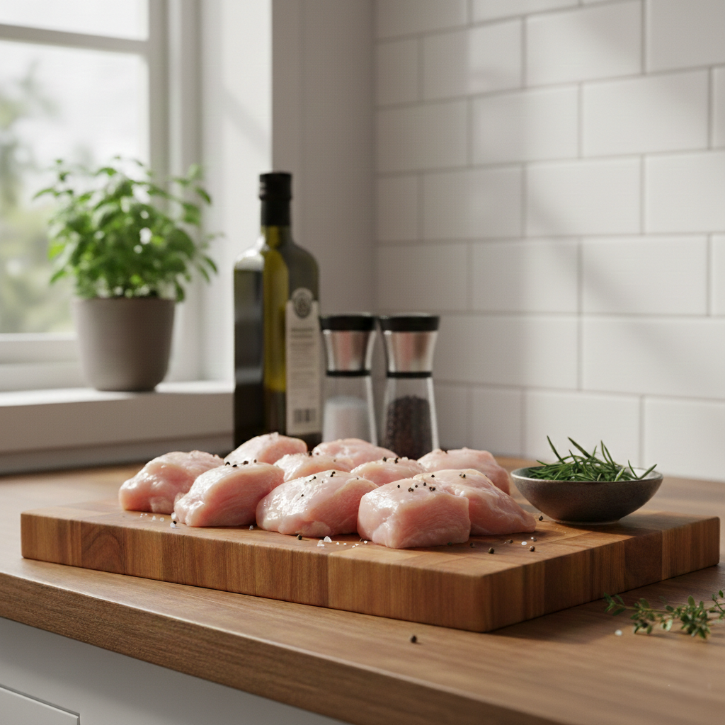 アラジンのトースターのレシピ　チキングリルの鶏もも肉をカットした様子