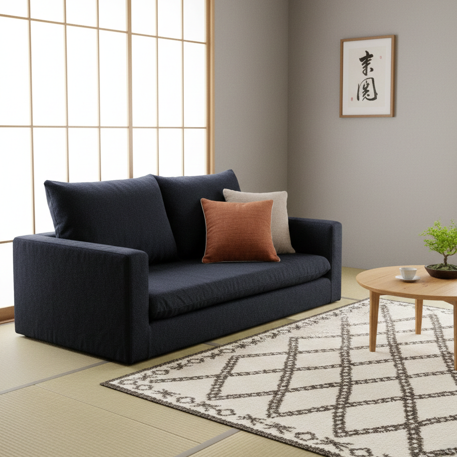 脚のないフロアソファが和室に置かれた様子