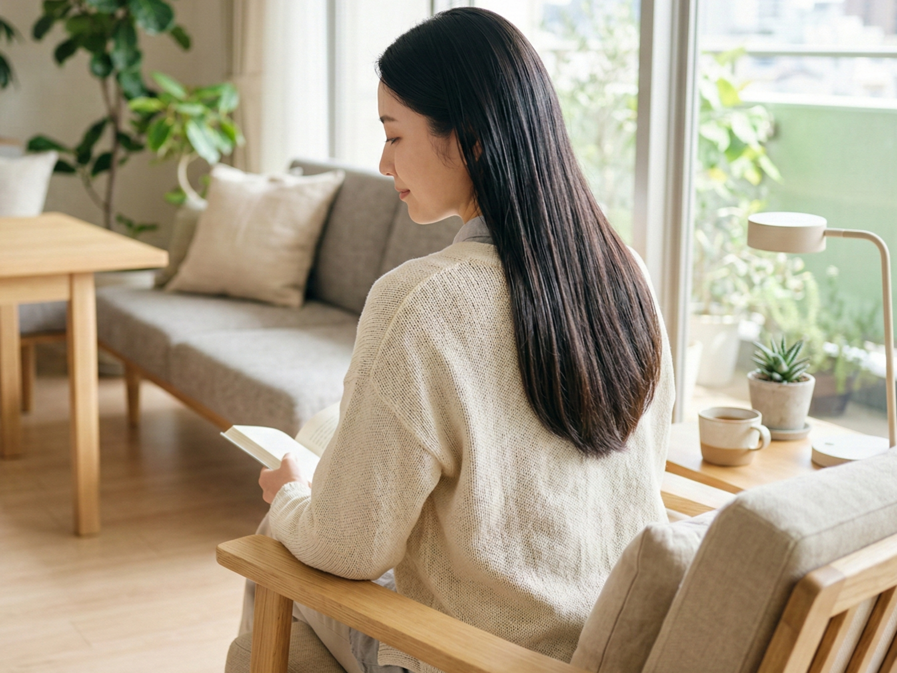 サロニアドライヤーでツヤツヤの髪になった女性