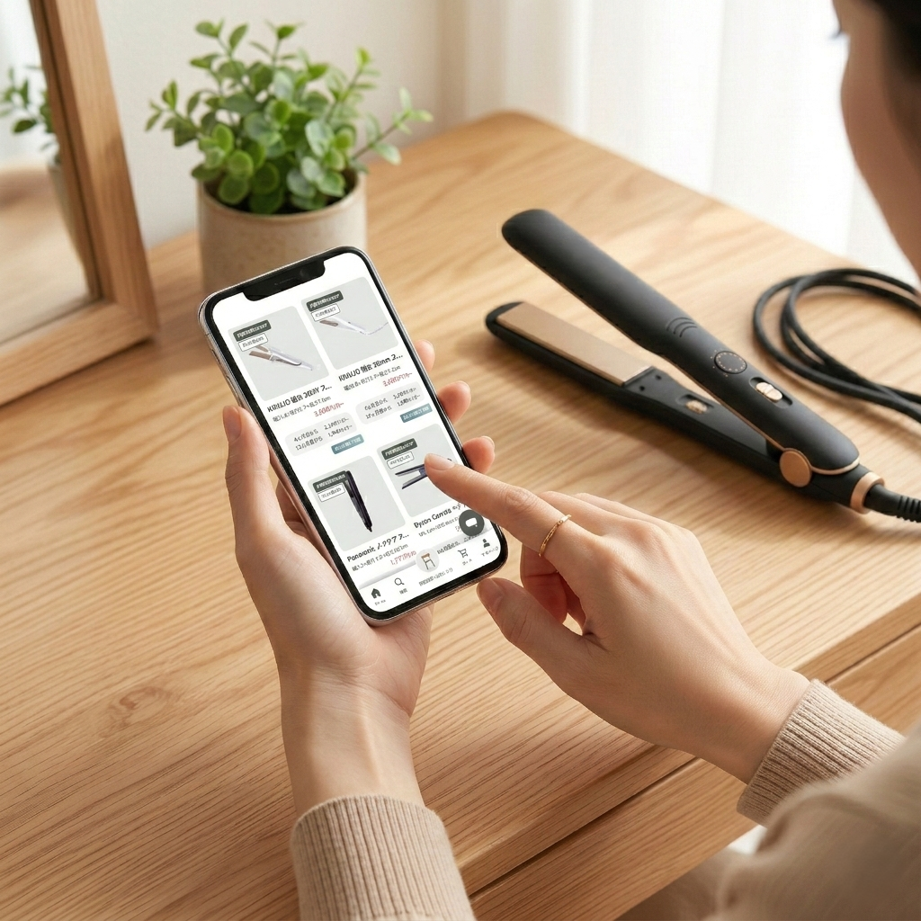 試してから買える家電のレンタル・サブスクでストレートヘアアイロンをレンタルする女性