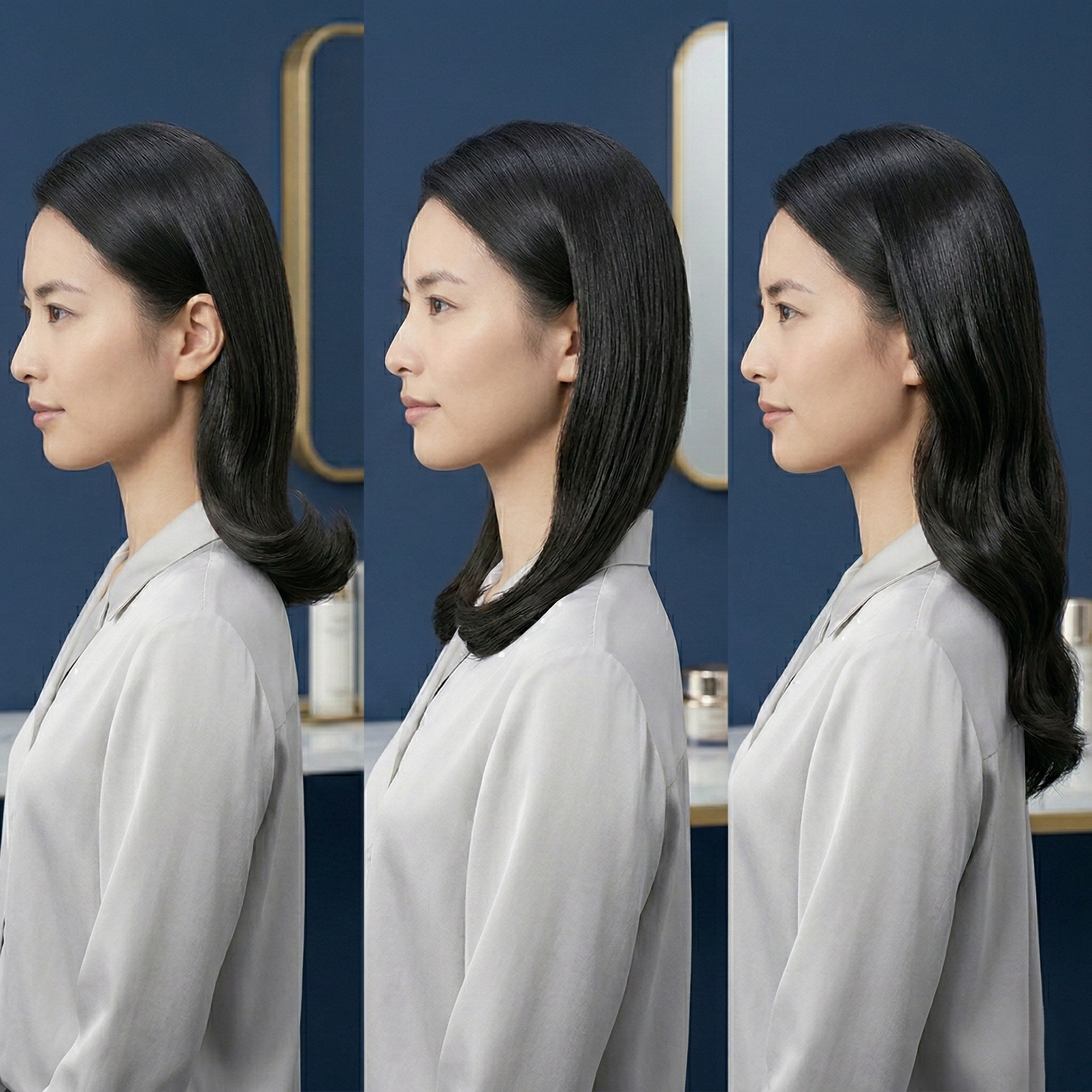 ヘアアイロンでアレンジした髪の女性