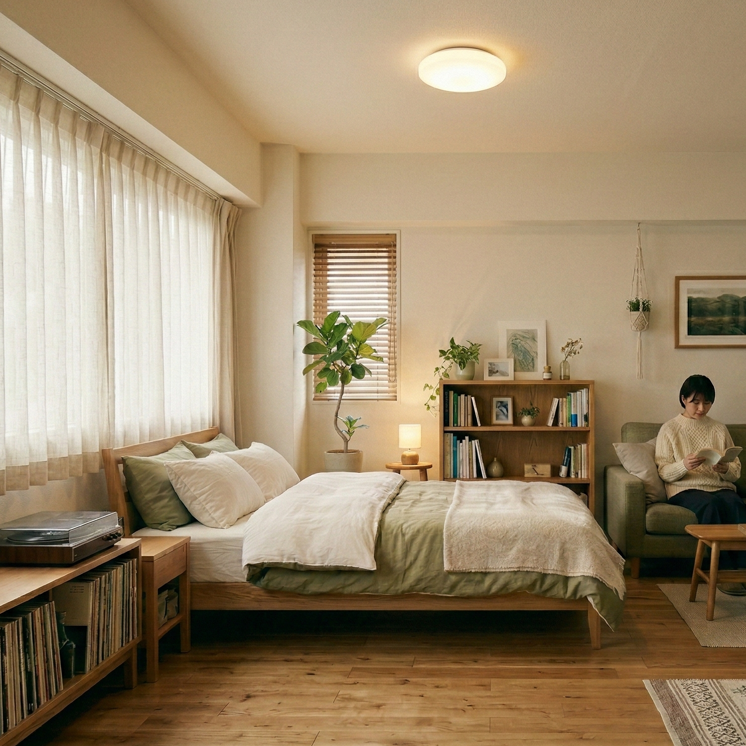 8畳の部屋にダブルベッドを置いたレイアウト