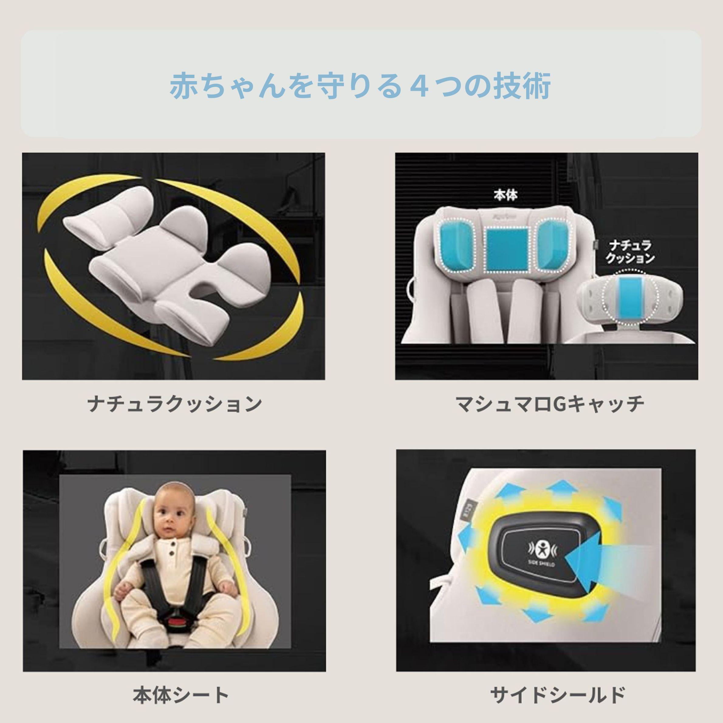 新生児から長く使えるチャイルドシート Aprica クルリラエックスプラス　(ABモデル) チャイルドシートの安全性を高める4つの安全構造