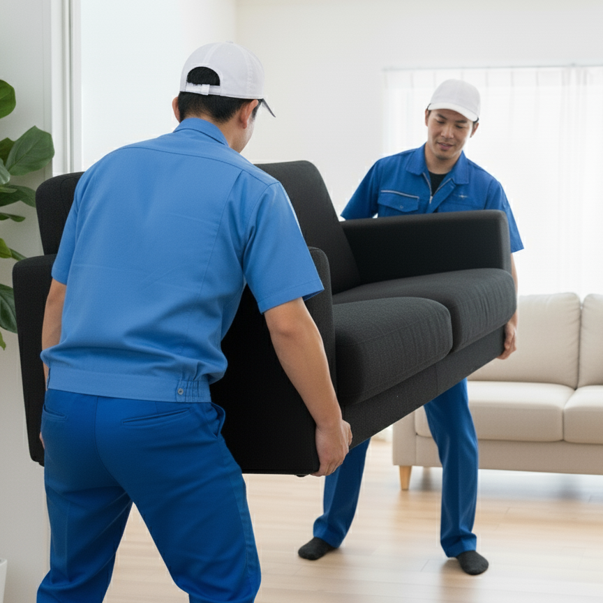不要になったら返却するだけで業者が回収に来てくれる家具のレンタル・サブスククラスの回収の様子