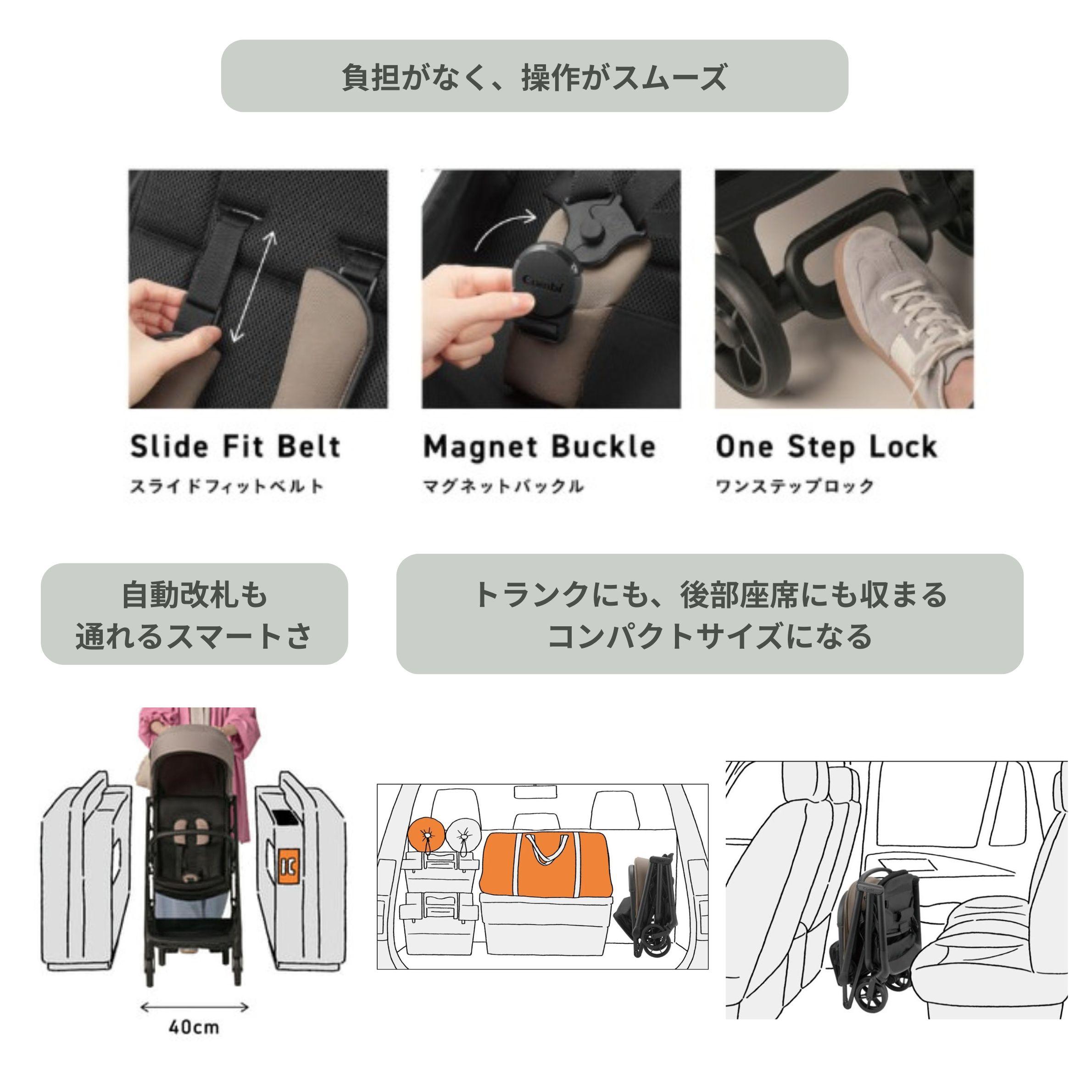 Combi(コンビ) auto N second BQ B型ベビーカーの機能性とコンパクトになる折り畳みの様子