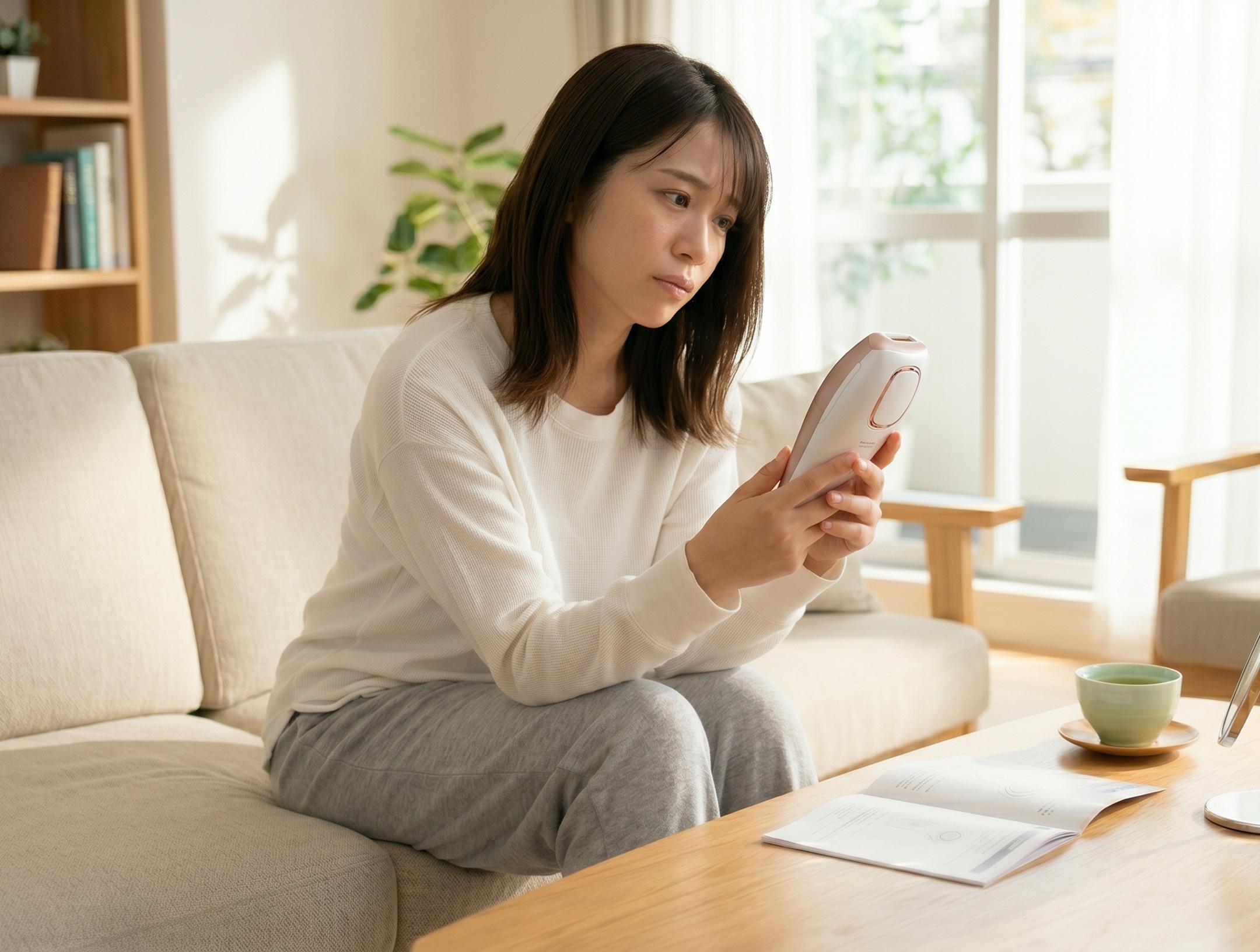 光美容機のパワーを疑問に思っている女性