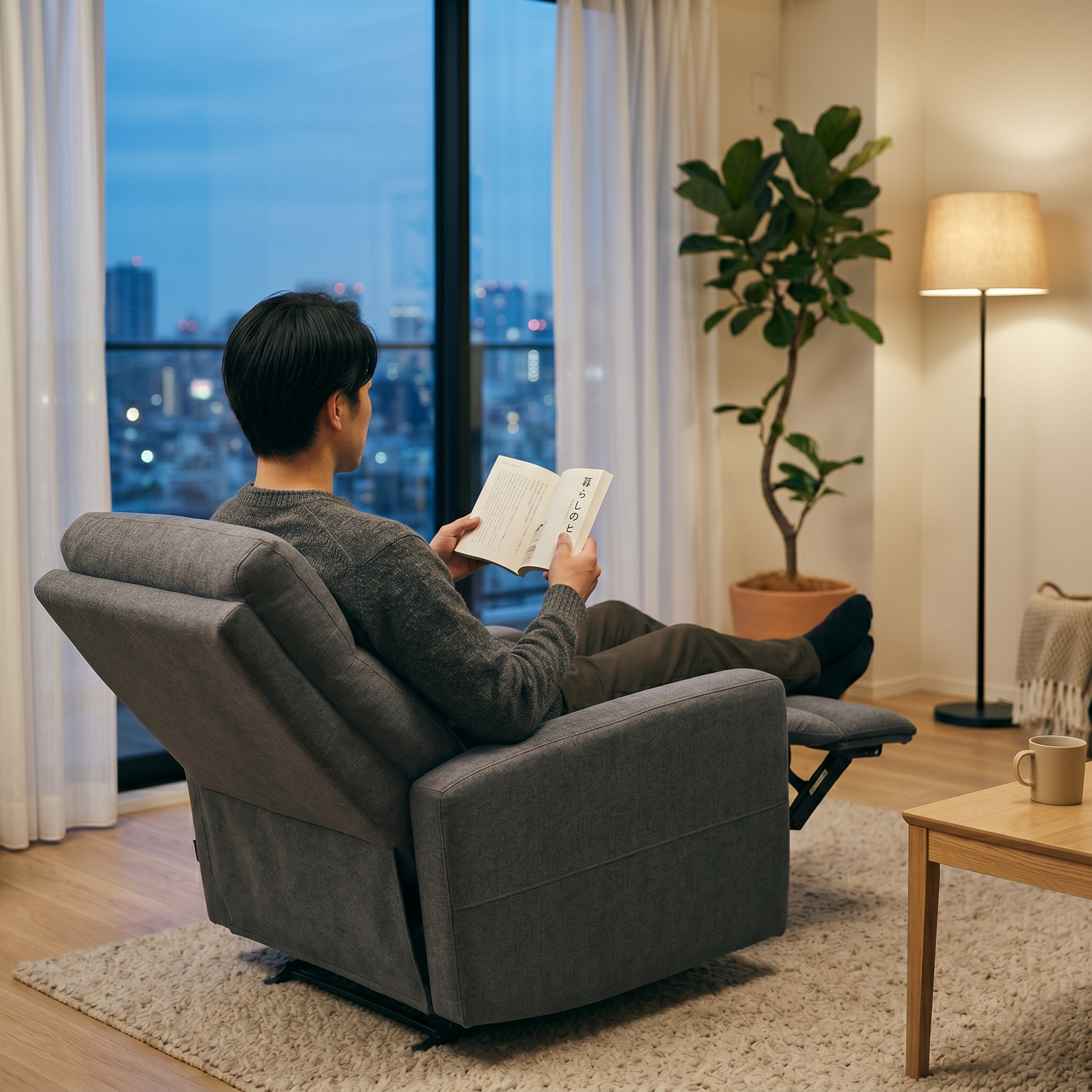 リクライニングソファで最高の一人時間を満喫する男性