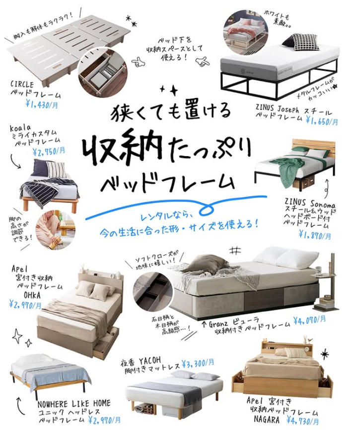 狭くてもすっきり置ける、収納たっぷりのベッドフレーム