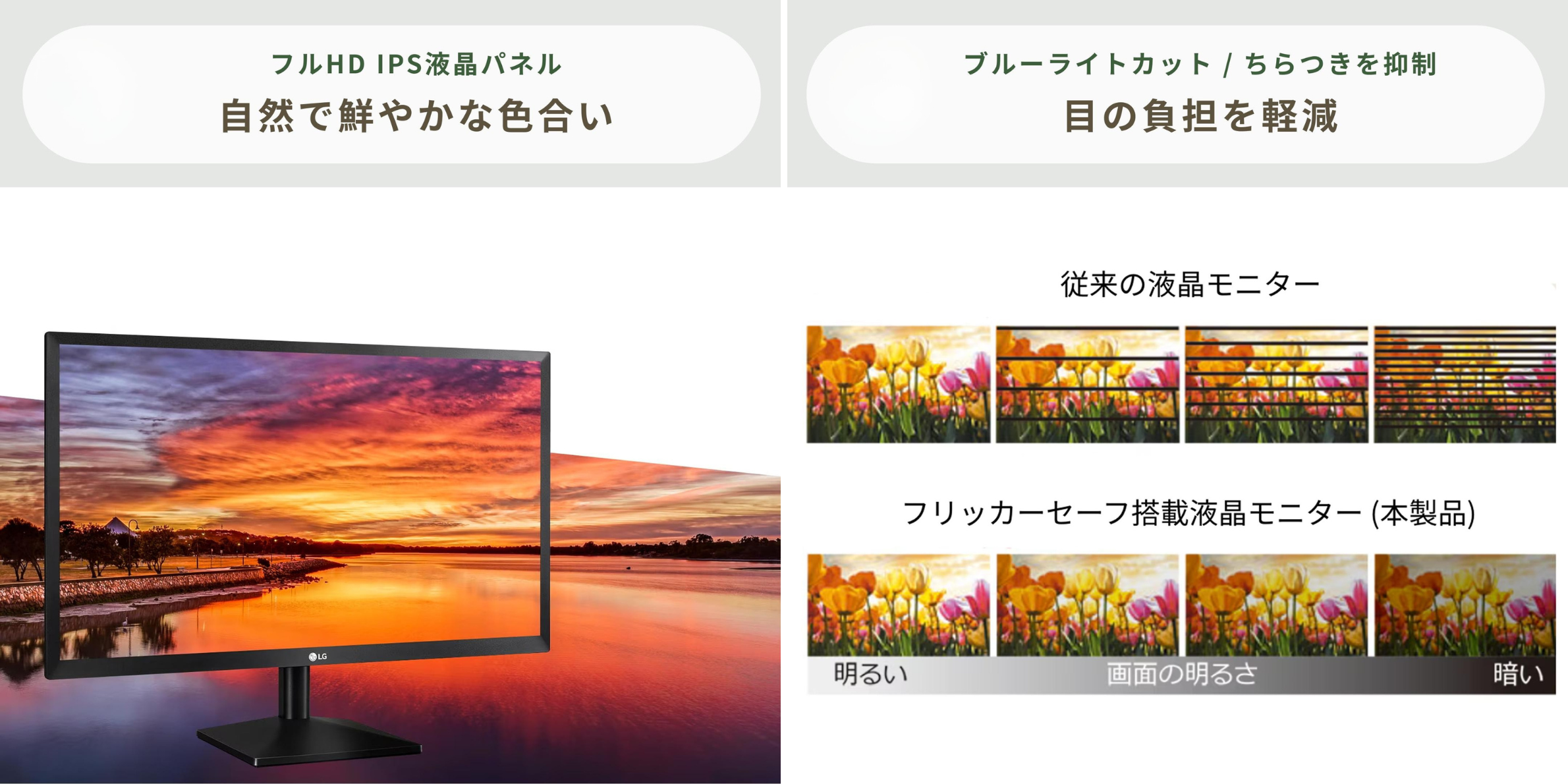 LG(エナジー) スマートモニター 4K 27インチの自然な色合いと、目の負担を軽減する画像比較