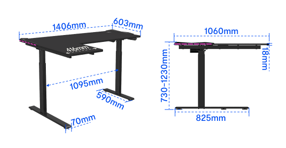 FlexiSpot(フレキシスポット)電動昇降式ゲーミングデスク GT1Lのサイズ